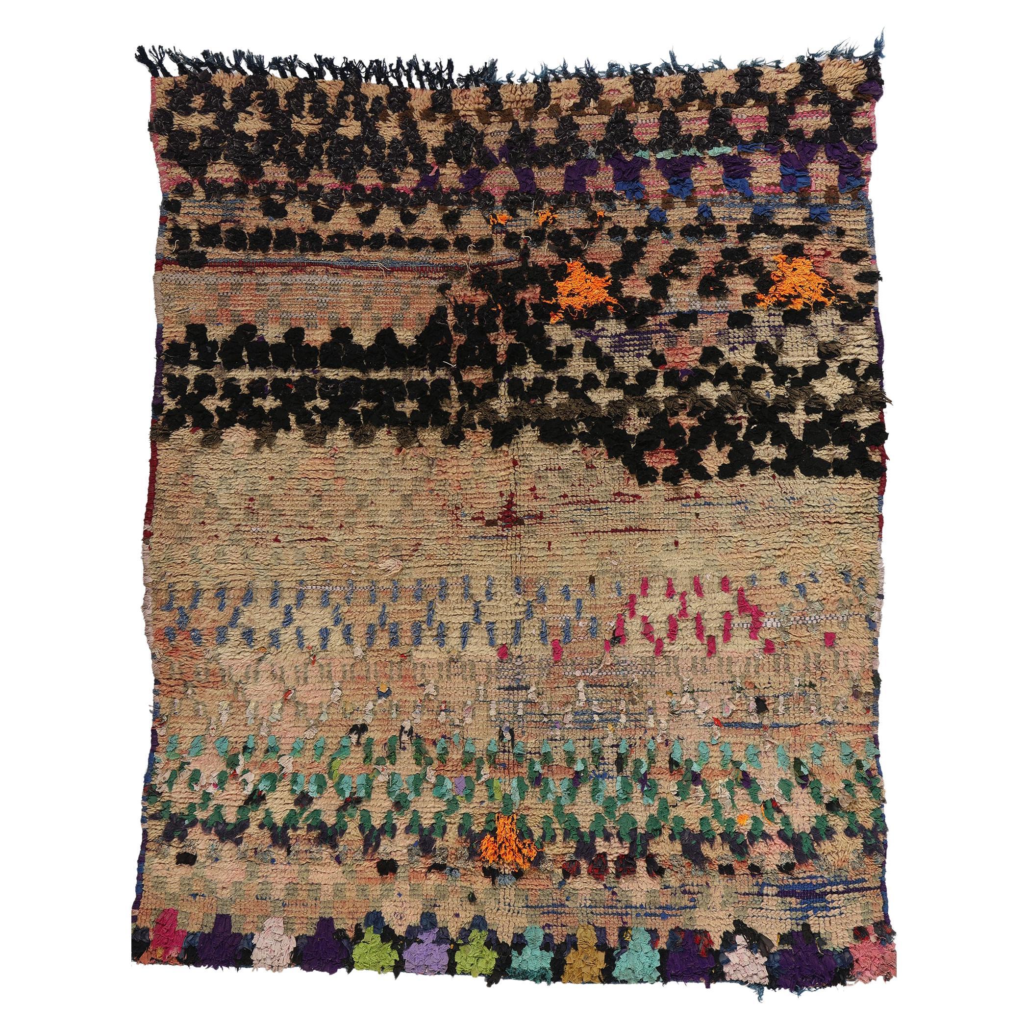 Marokkanischer Boucherouit-Bojad- Rag-Teppich im Vintage-Stil aus Boujad, Sustainability Meets Rustikaler Boho