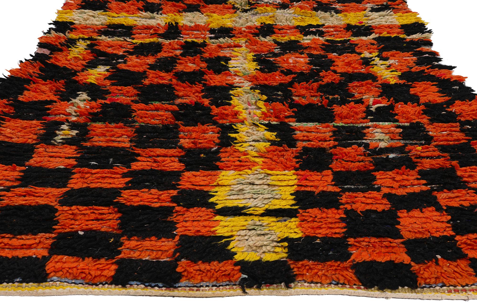 Hand-Knotted Vintage Boucherouite Moroccan Azilal Rag Rug, Cubism Meets Sustainable Design  For Sale