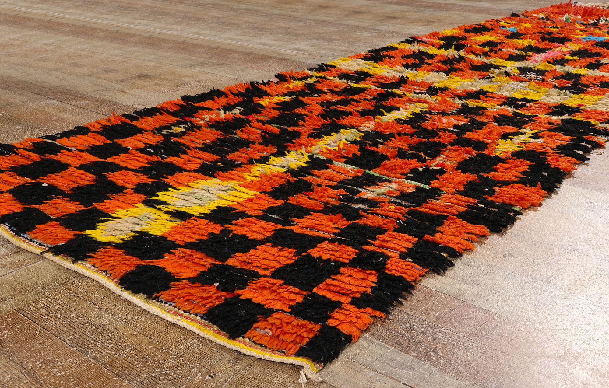 Fabric Vintage Boucherouite Moroccan Azilal Rag Rug, Cubism Meets Sustainable Design  For Sale
