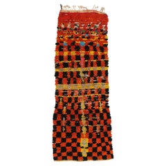 Vintage Boucherouite Moroccan Azilal Rag Rug, Cubism Meets Sustainable Design