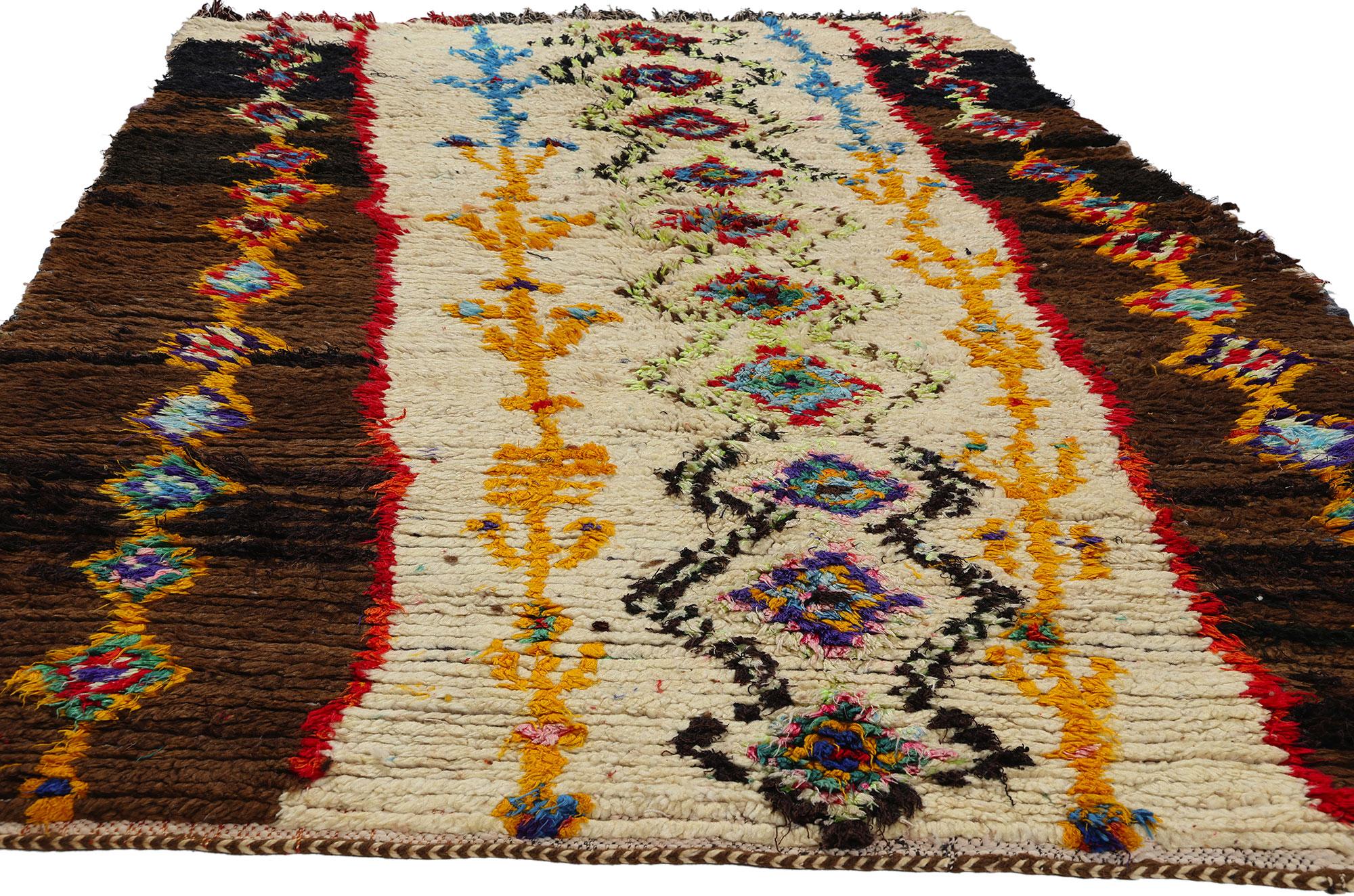 Bohemian Vintage Boucherouite Moroccan Azilal Rag Rug, Sustainability Meets Cozy Nomad For Sale