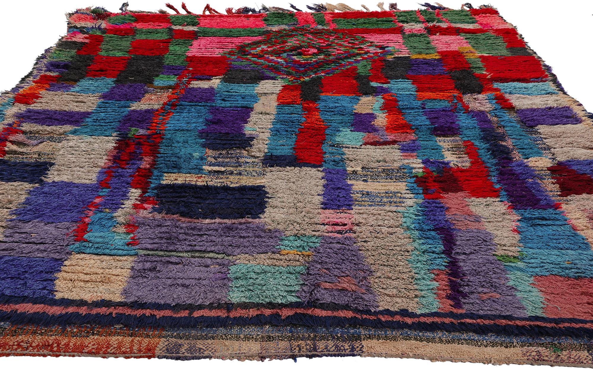 Bohemian Vintage Boucherouite Moroccan Azilal Rag Rug, Sustainability Meets Cozy Nomad For Sale