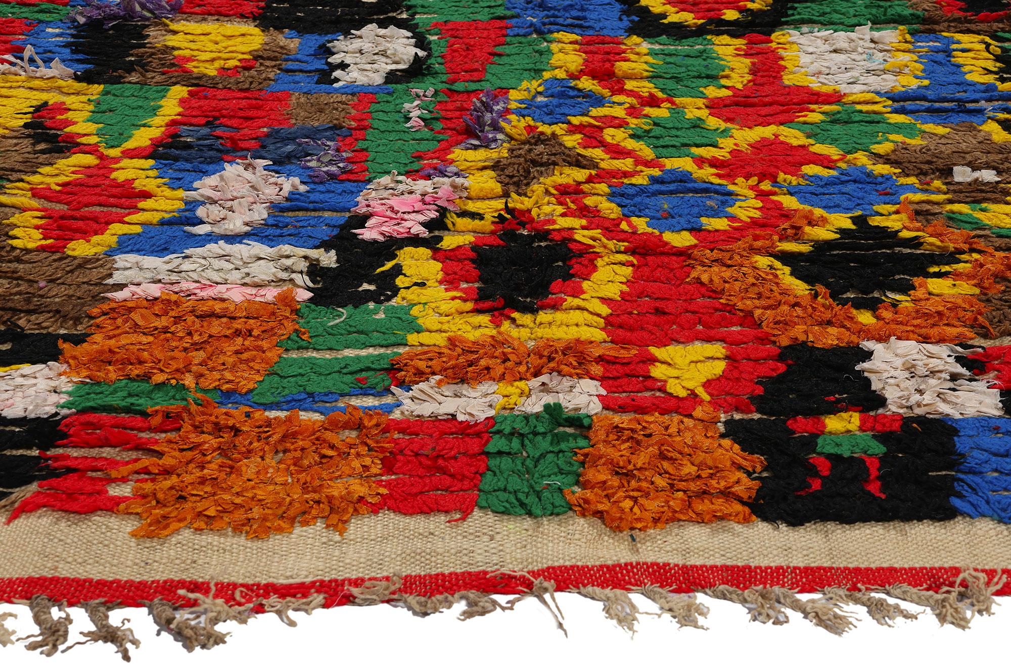 Hand-Knotted Vintage Boucherouite Moroccan Azilal Rag Rug, Sustainability Meets Cozy Nomad For Sale