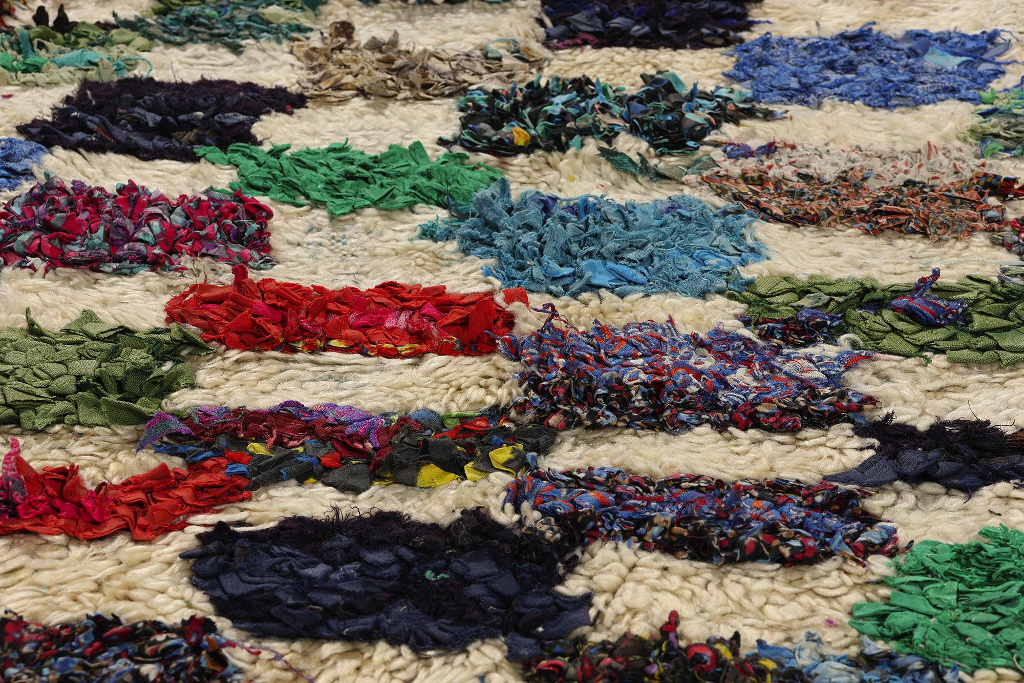 Vintage Boucherouite Moroccan Azilal Rag Rug, Sustainability Meets Cozy Nomad In Good Condition For Sale In Dallas, TX