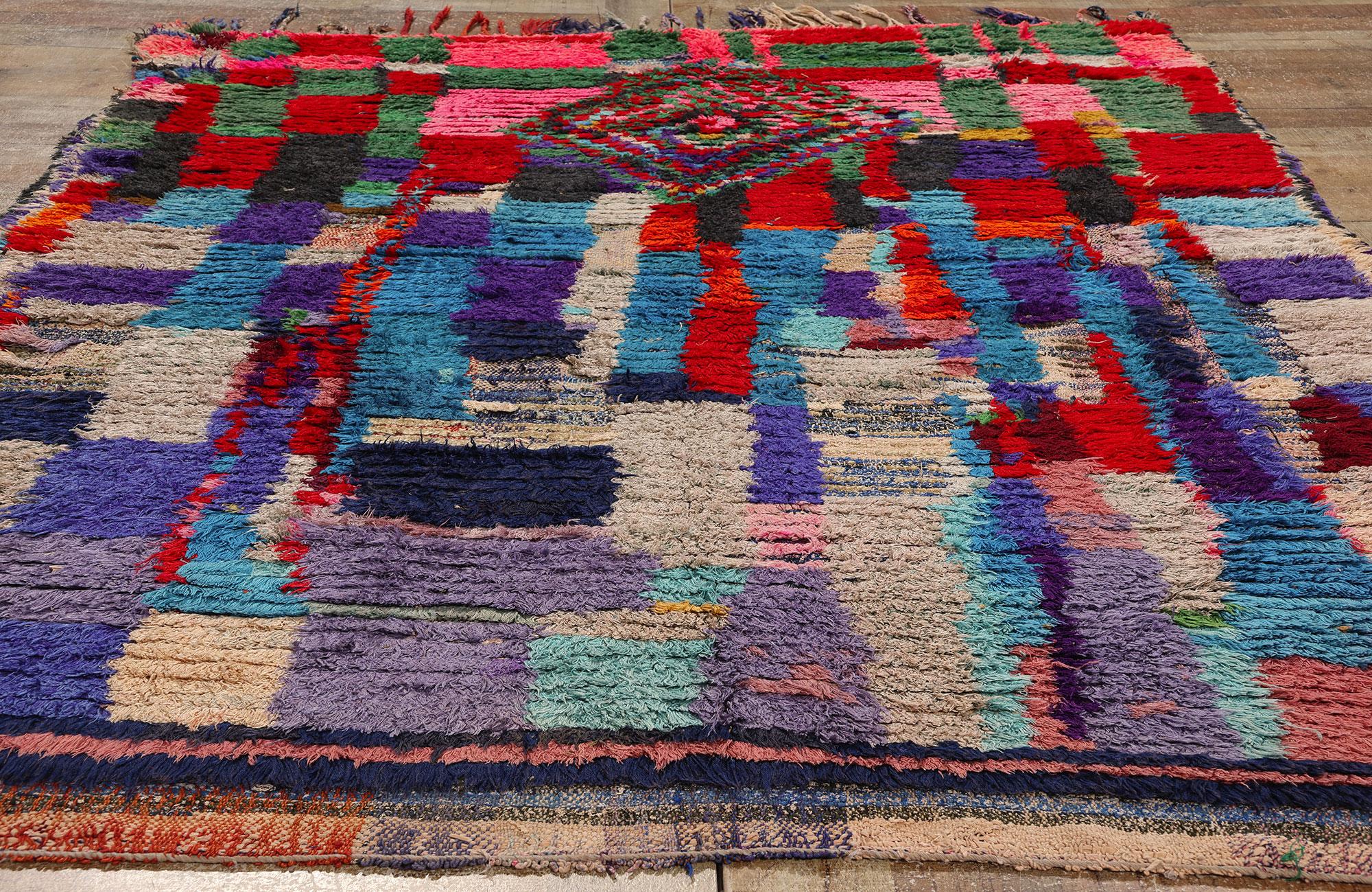 Vintage Boucherouite Moroccan Azilal Rag Rug, Sustainability Meets Cozy Nomad For Sale 1