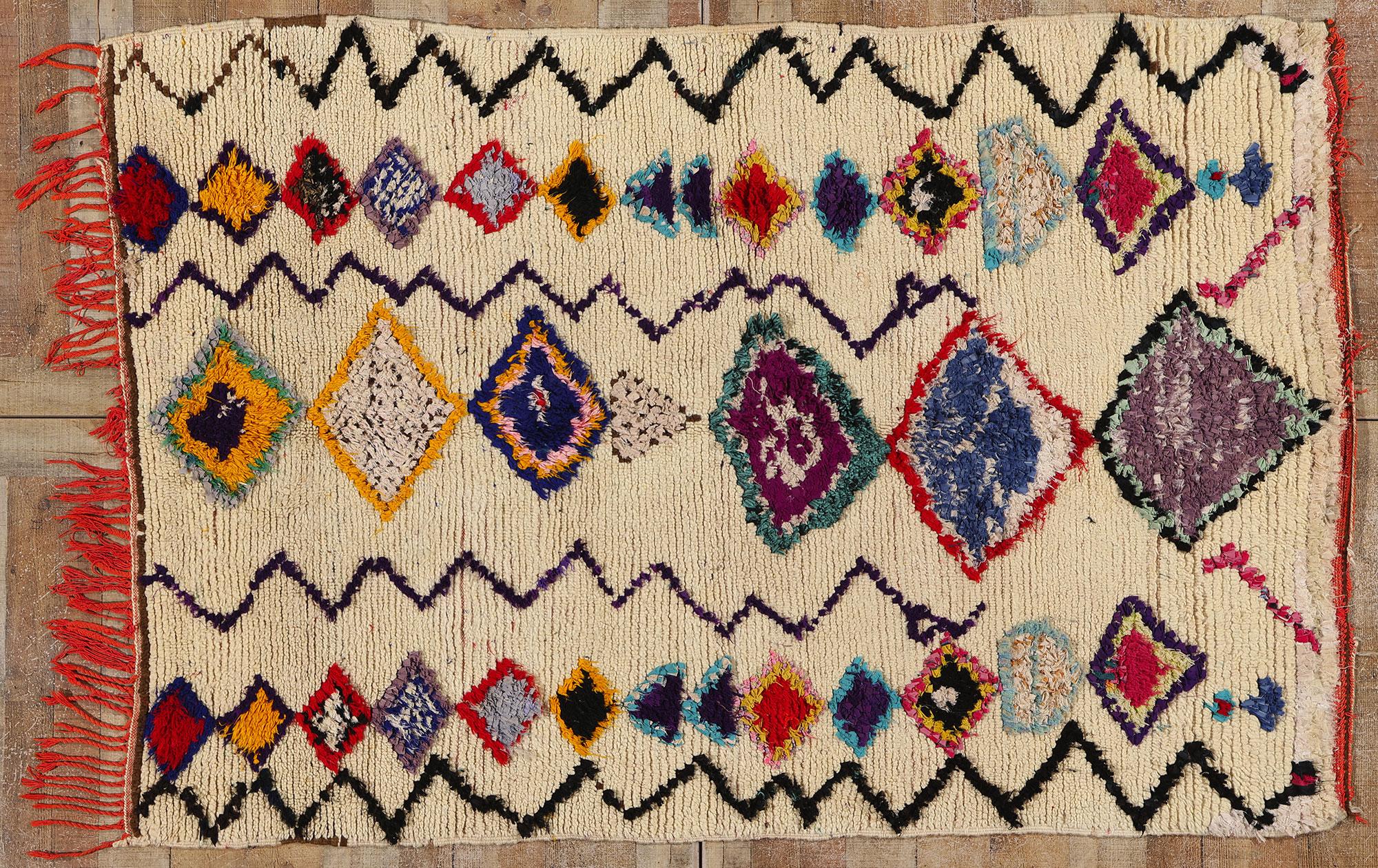 Vintage Boucherouite Moroccan Azilal Rag Rug, Sustainability Meets Cozy Nomad For Sale 2