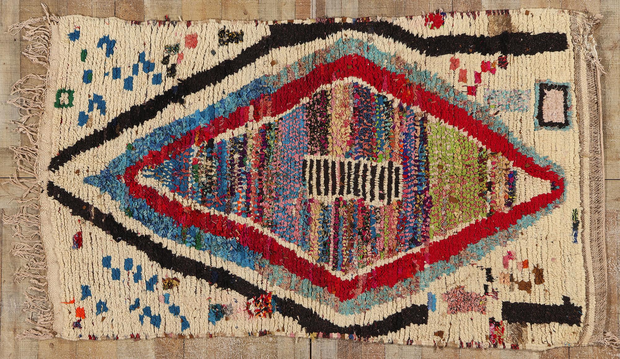 Vintage Boucherouite Moroccan Azilal Rag Rug, Sustainability Meets Cozy Nomad For Sale 2