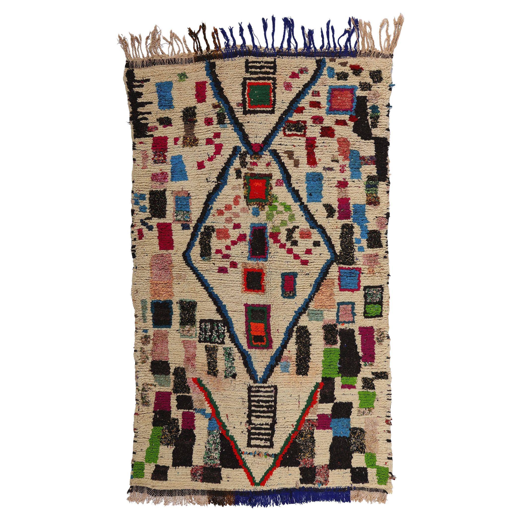 Marokkanischer Azilal Rag-Teppich aus Boucherouit im Vintage-Stil, Nachhaltigkeit trifft auf Cozy Nomad