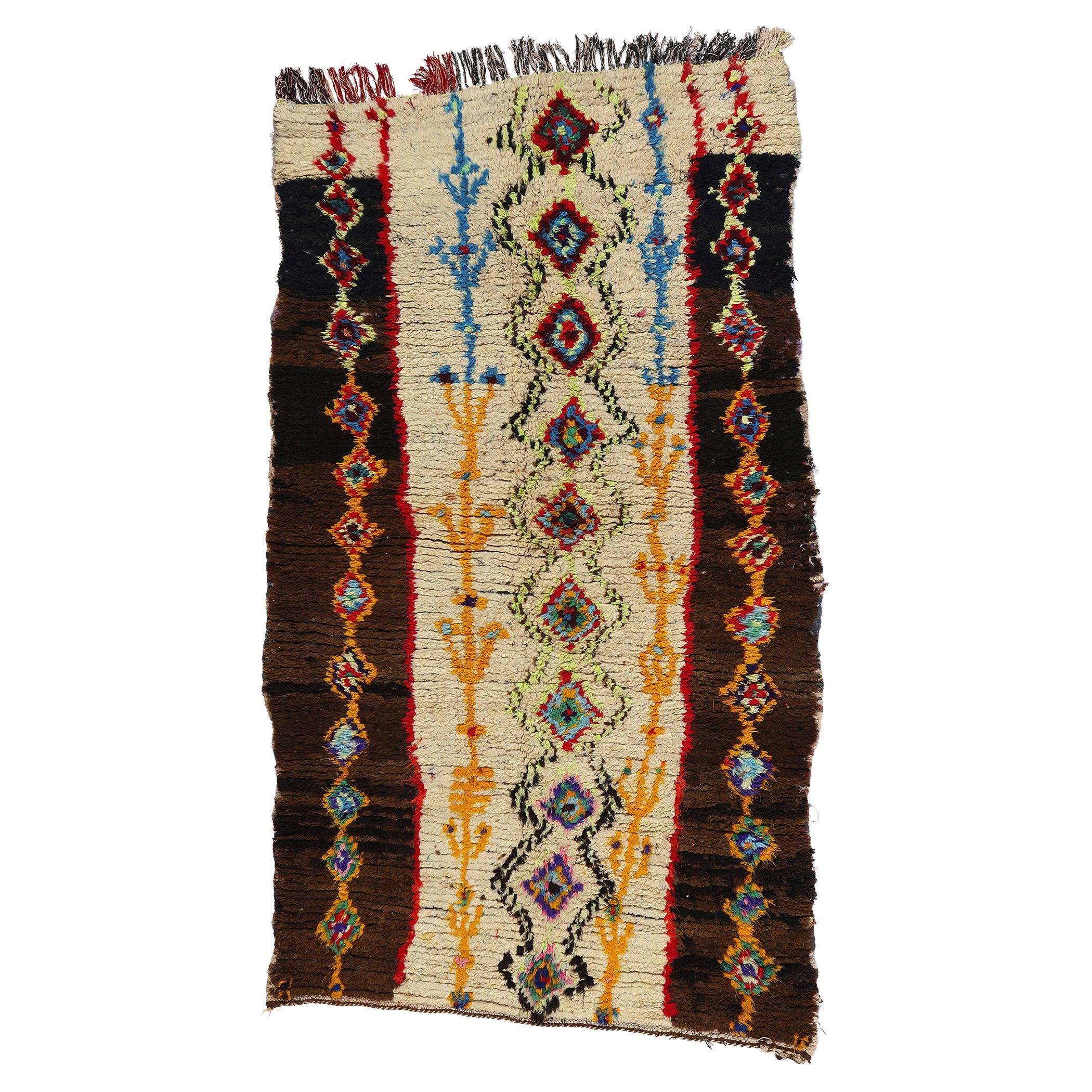 Vintage Boucherouite Moroccan Azilal Rag Rug, Sustainability Meets Cozy Nomad For Sale
