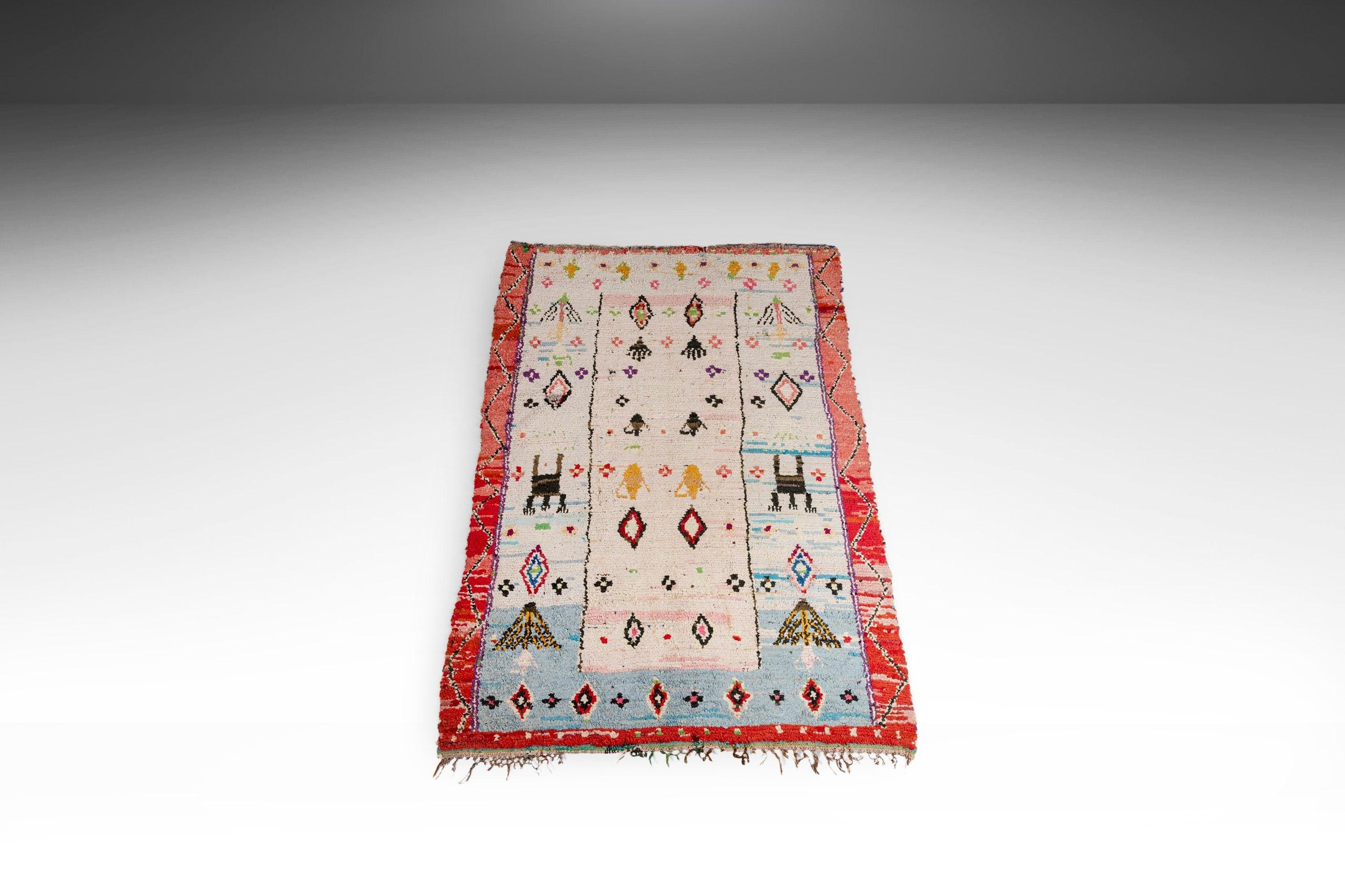 Style international Tapis marocain vintage Boucherouite tissé à la main, Maroc, vers les années 1960 en vente