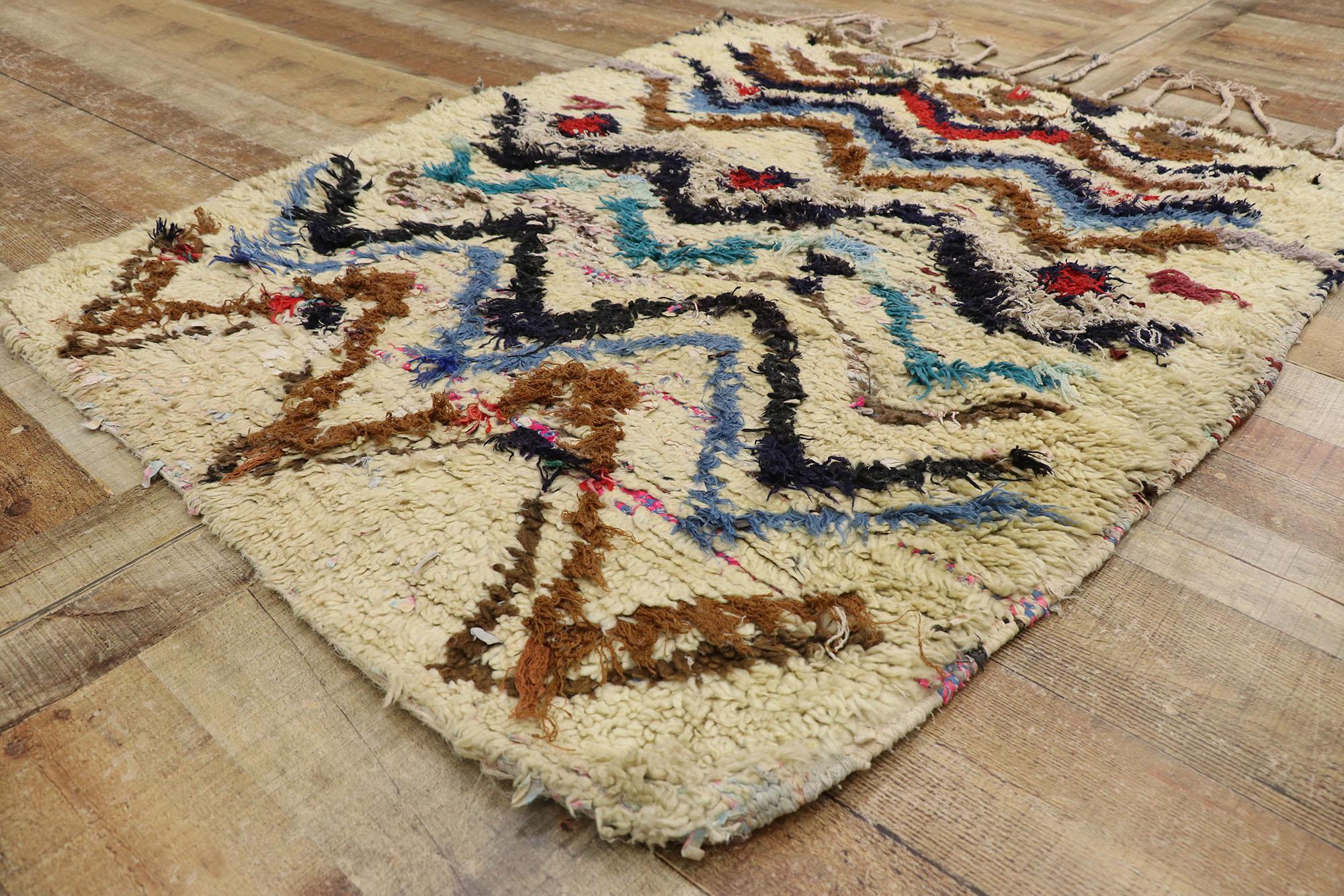 20th Century Vintage Boucherouite Moroccan Rag Rug, Cozy Boho Meets Wabi-Sabi For Sale