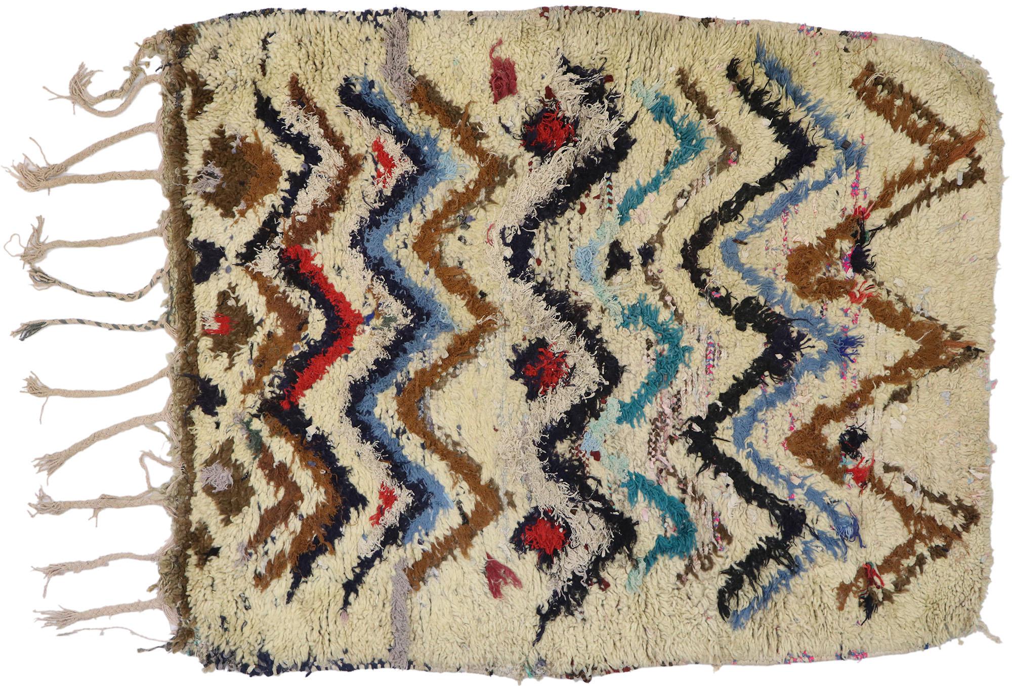 Vintage Boucherouite Moroccan Rag Rug, Cozy Boho Meets Wabi-Sabi For Sale 2