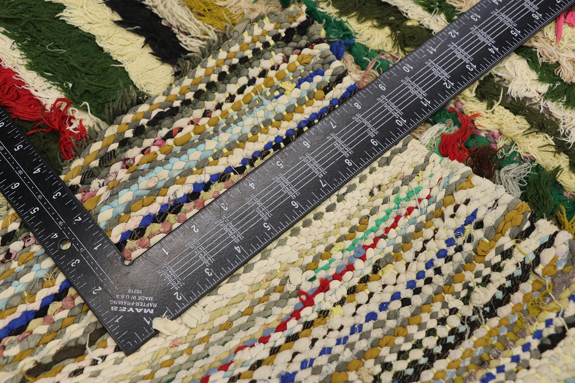 Vintage Boucherouite Moroccan Rag Rug, Nomadic Charm Meets Stylish Stripes In Good Condition For Sale In Dallas, TX