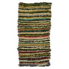 Vintage Boucherouite Moroccan Rag Rug, Nomadic Charm Meets Stylish Stripes