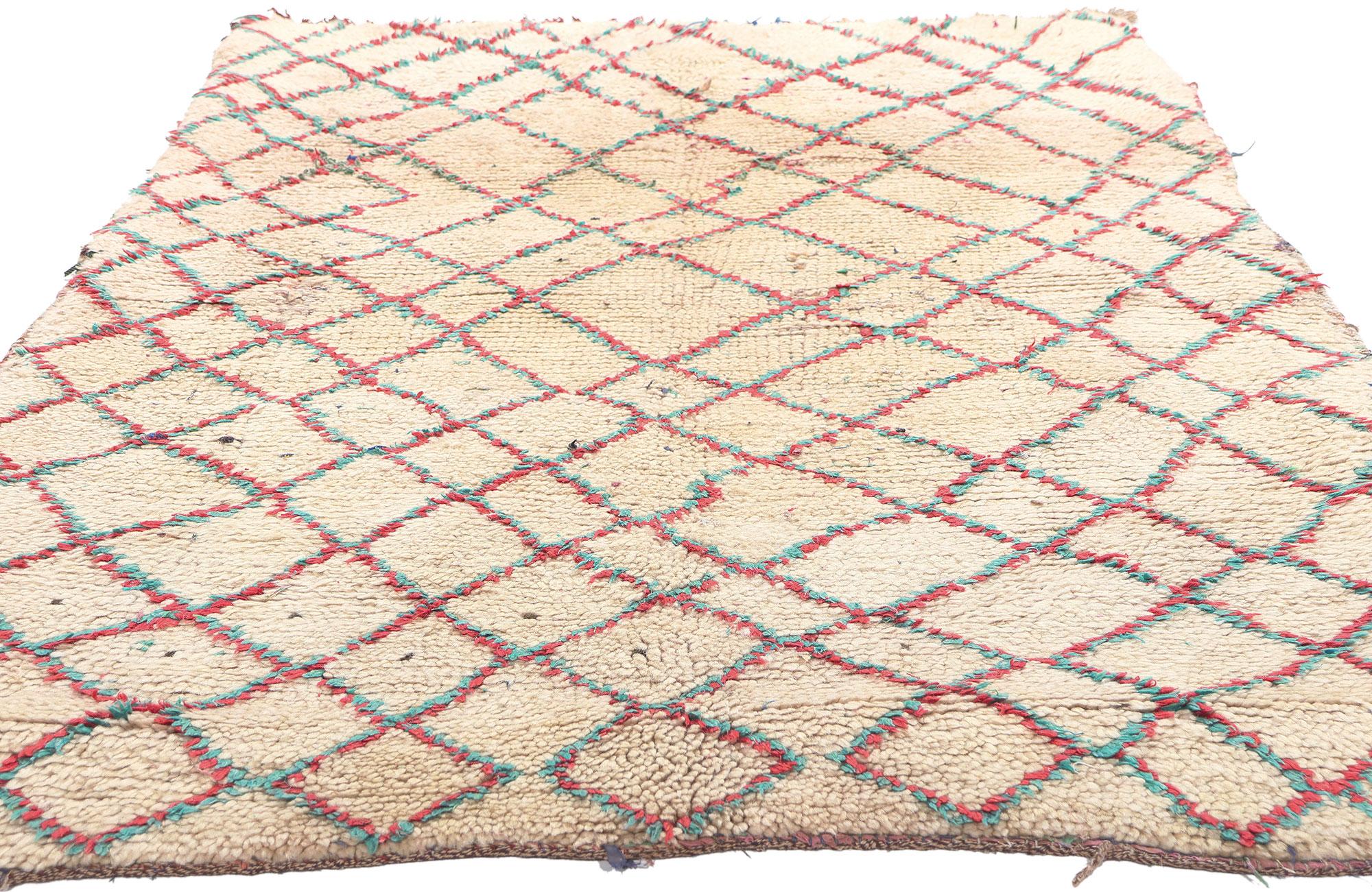 Hand-Knotted Vintage Boucherouite Moroccan Rag Rug, Tribal Enchantment Meets Rugged Beauty For Sale