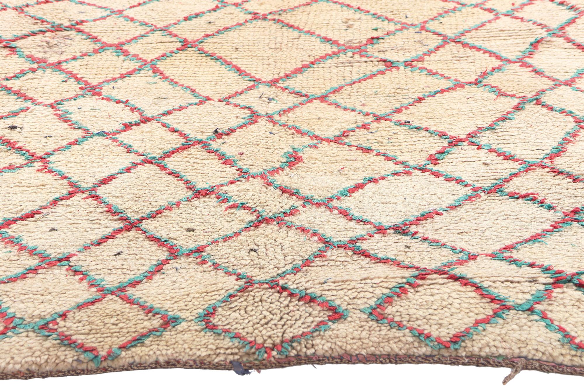 Vintage Boucherouite Moroccan Rag Rug, Tribal Enchantment Meets Rugged Beauty In Good Condition For Sale In Dallas, TX