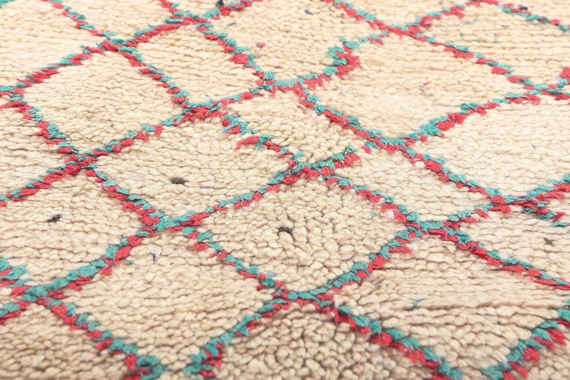 20th Century Vintage Boucherouite Moroccan Rag Rug, Tribal Enchantment Meets Rugged Beauty For Sale