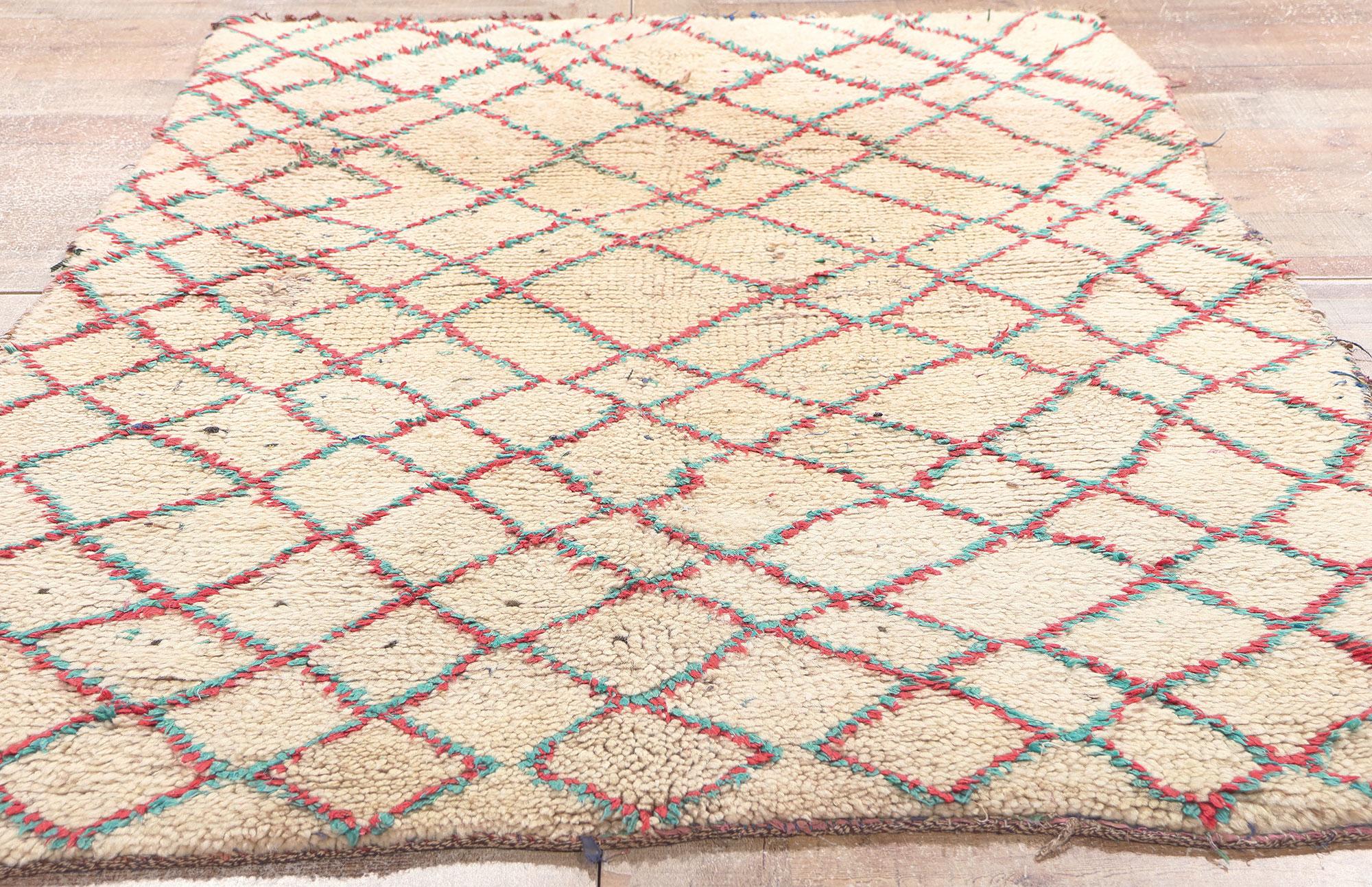Vintage Boucherouite Moroccan Rag Rug, Tribal Enchantment Meets Rugged Beauty For Sale 2