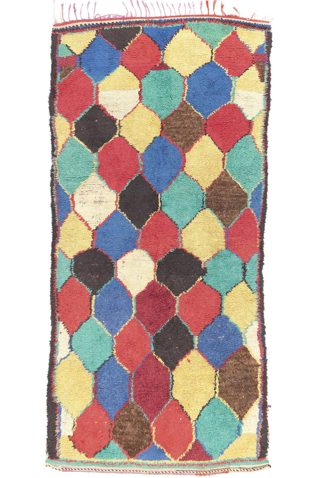 Vintage Boucherouite Moroccan Rug, Nomadic Charm Meets Maximalist Style For Sale 3