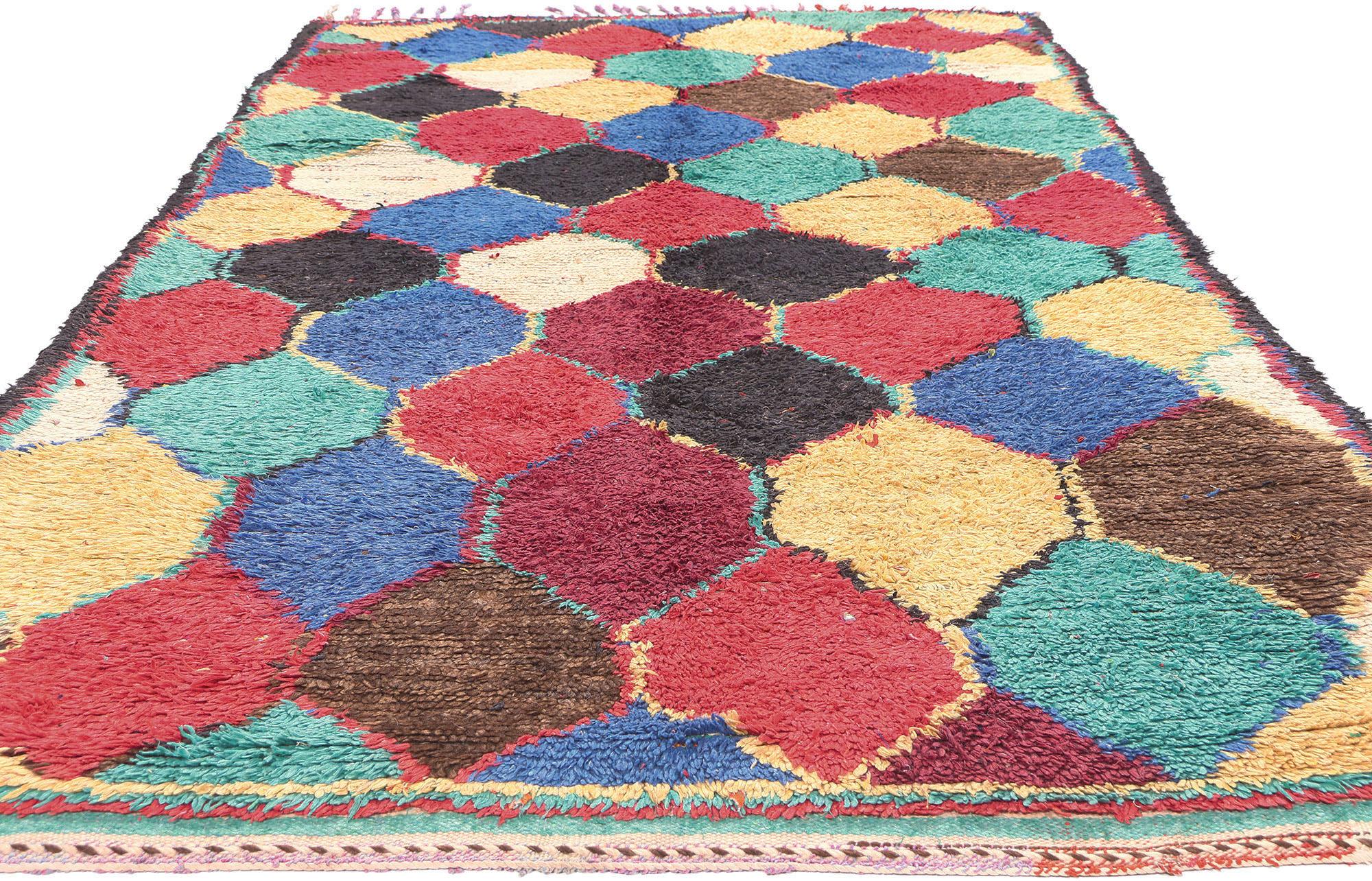 Tribal Vintage Boucherouite Moroccan Rug, Nomadic Charm Meets Maximalist Style For Sale