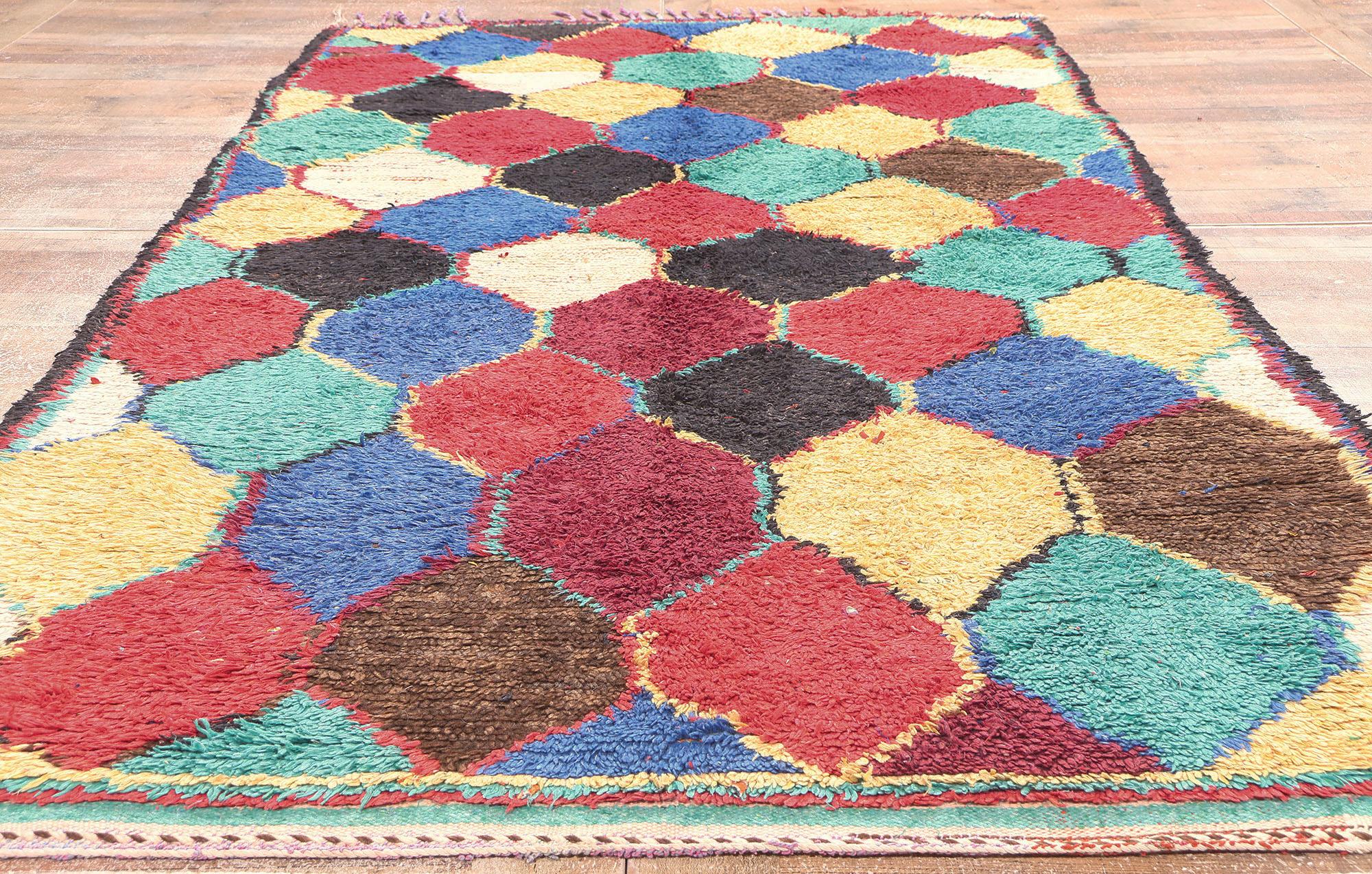 Vintage Boucherouite Moroccan Rug, Nomadic Charm Meets Maximalist Style For Sale 1