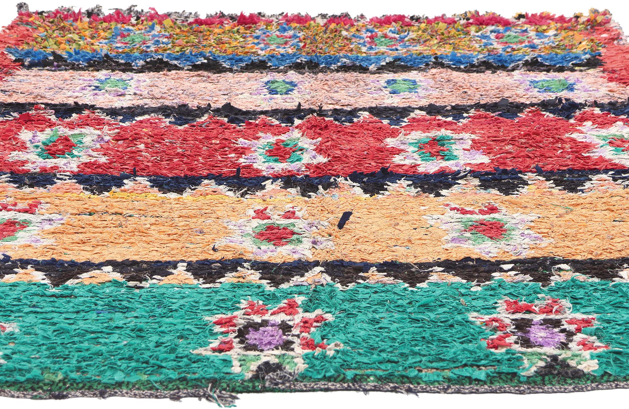 Bohemian Vintage Boujad Moroccan Rag Rug, Tribal Allure Meets Sustainable Boho Design For Sale
