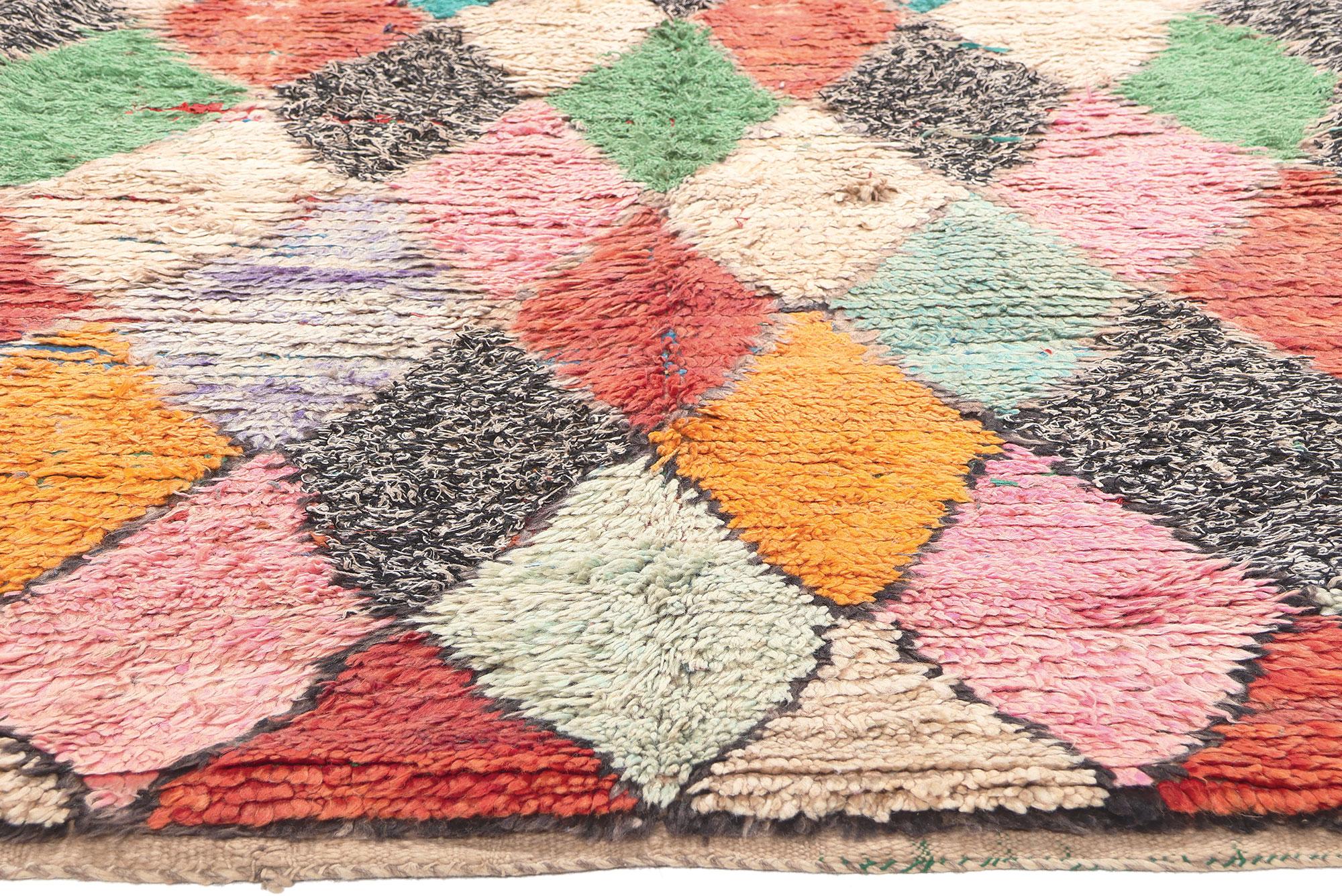 Vintage Boucherouite Moroccan Rug, Tribal Enchantment Meets Sustainable Design In Good Condition For Sale In Dallas, TX