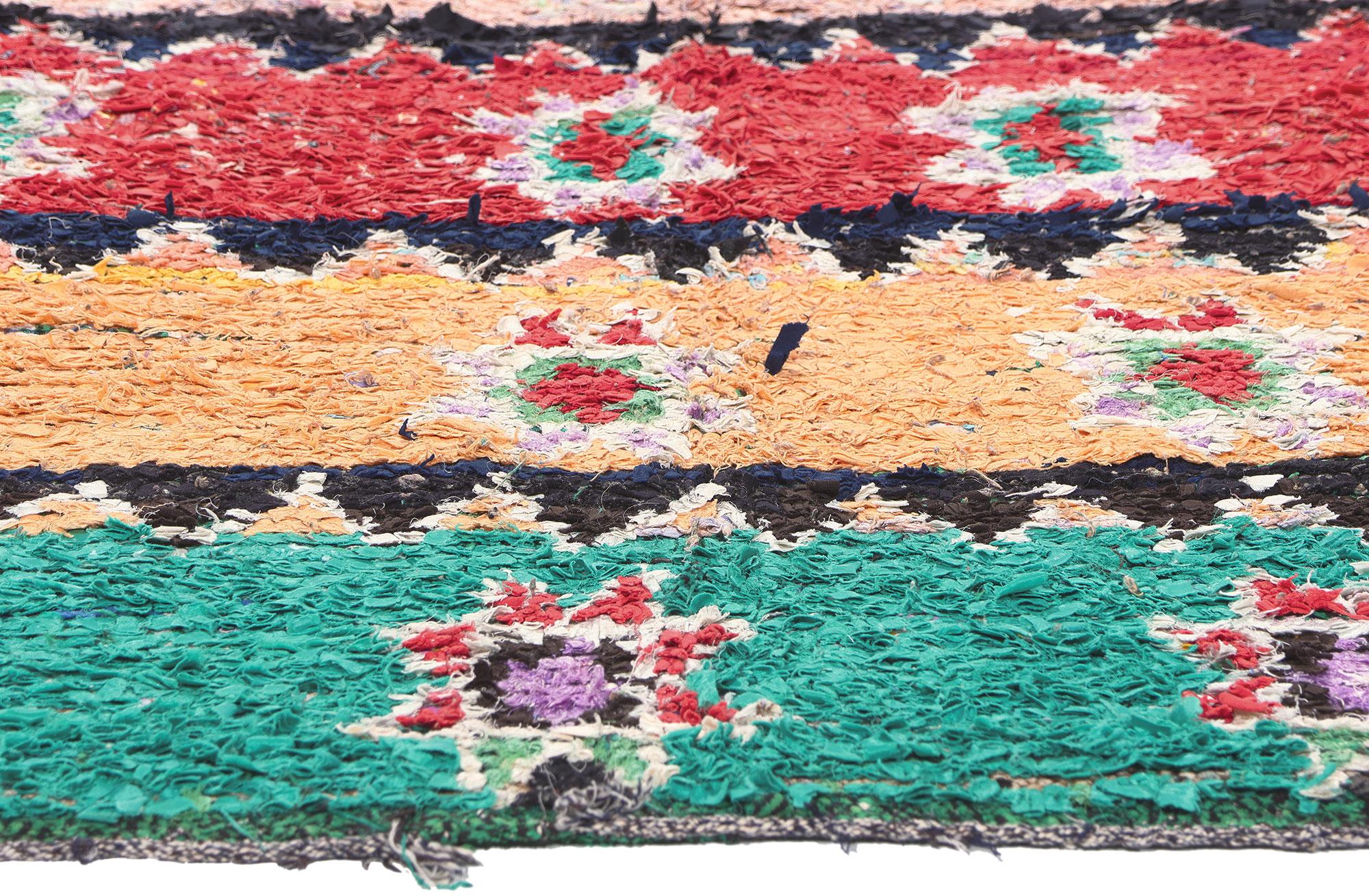 Hand-Knotted Vintage Boujad Moroccan Rag Rug, Tribal Allure Meets Sustainable Boho Design For Sale
