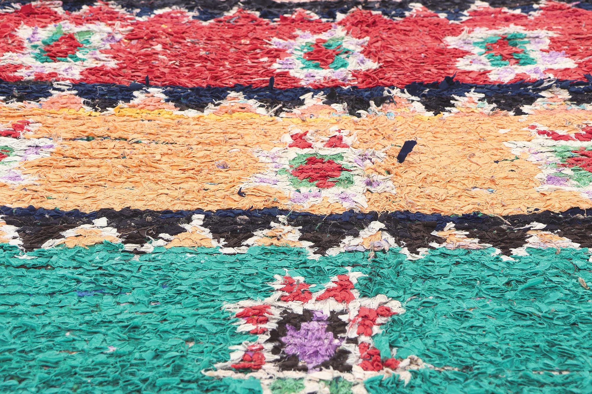 Vintage Boujad Moroccan Rag Rug, Tribal Allure Meets Sustainable Boho Design In Good Condition For Sale In Dallas, TX