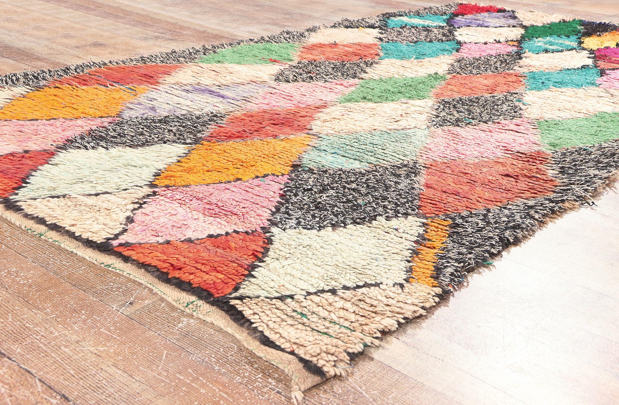 Vintage Boucherouite Moroccan Rug, Tribal Enchantment Meets Sustainable Design For Sale 1