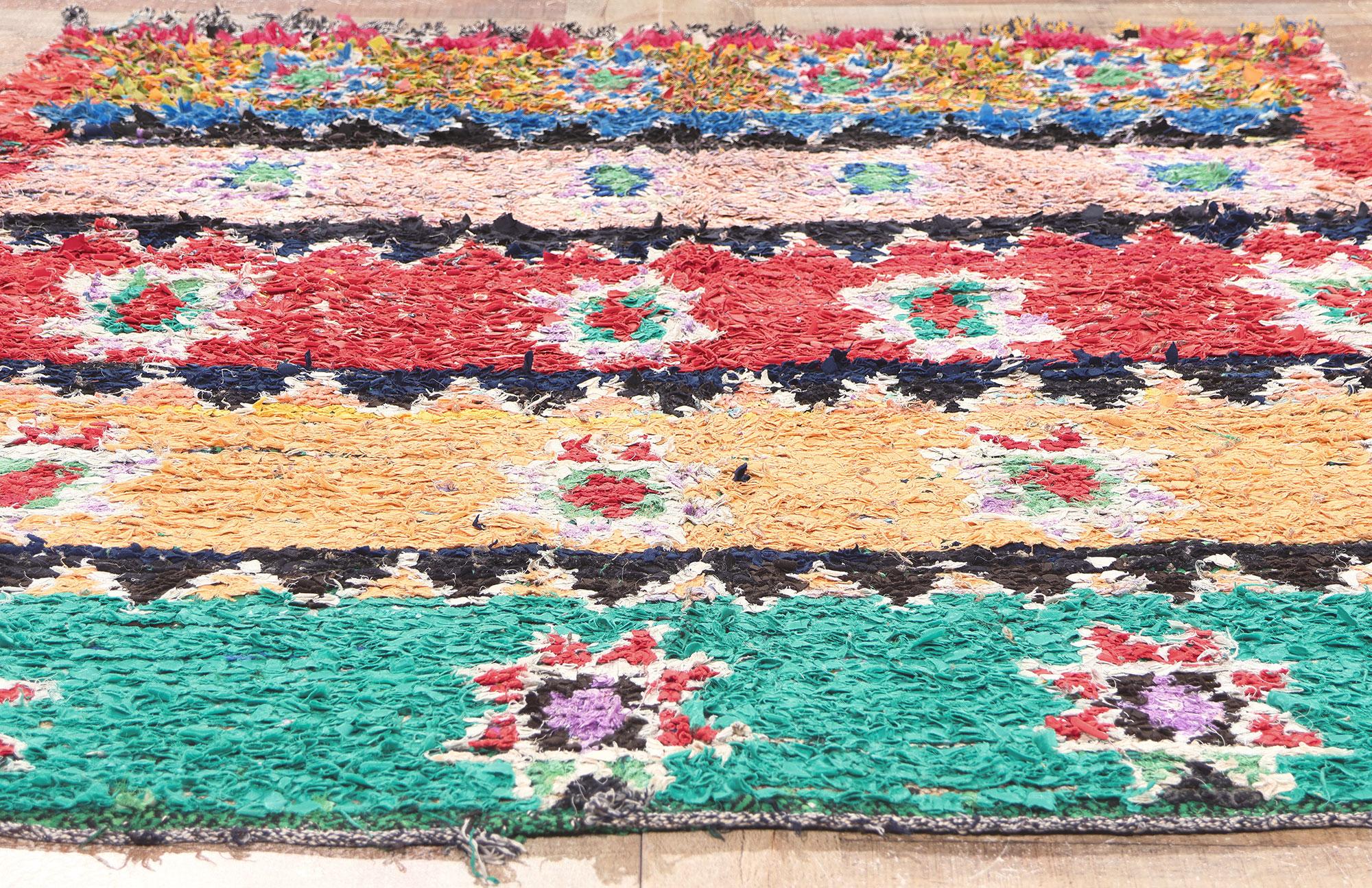 Vintage Boujad Moroccan Rag Rug, Tribal Allure Meets Sustainable Boho Design For Sale 1