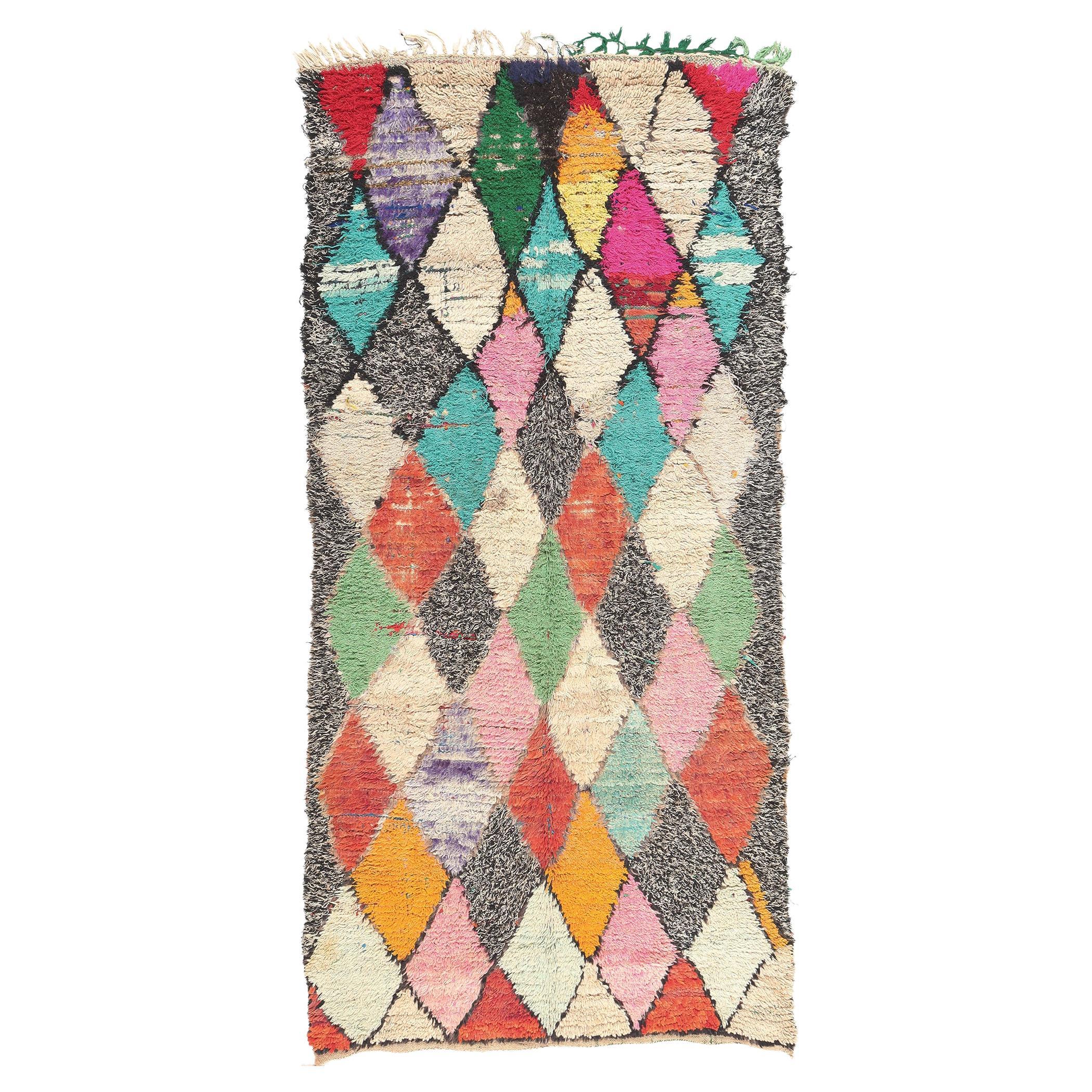 Vintage Boucherouite Moroccan Rug, Tribal Enchantment Meets Sustainable Design  For Sale