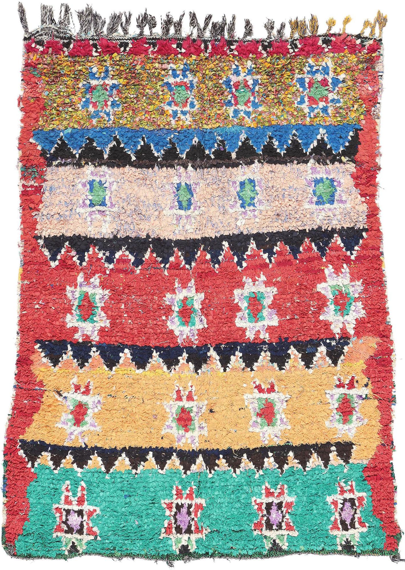 Vintage Boujad Moroccan Rag Rug, Tribal Allure Meets Sustainable Boho Design