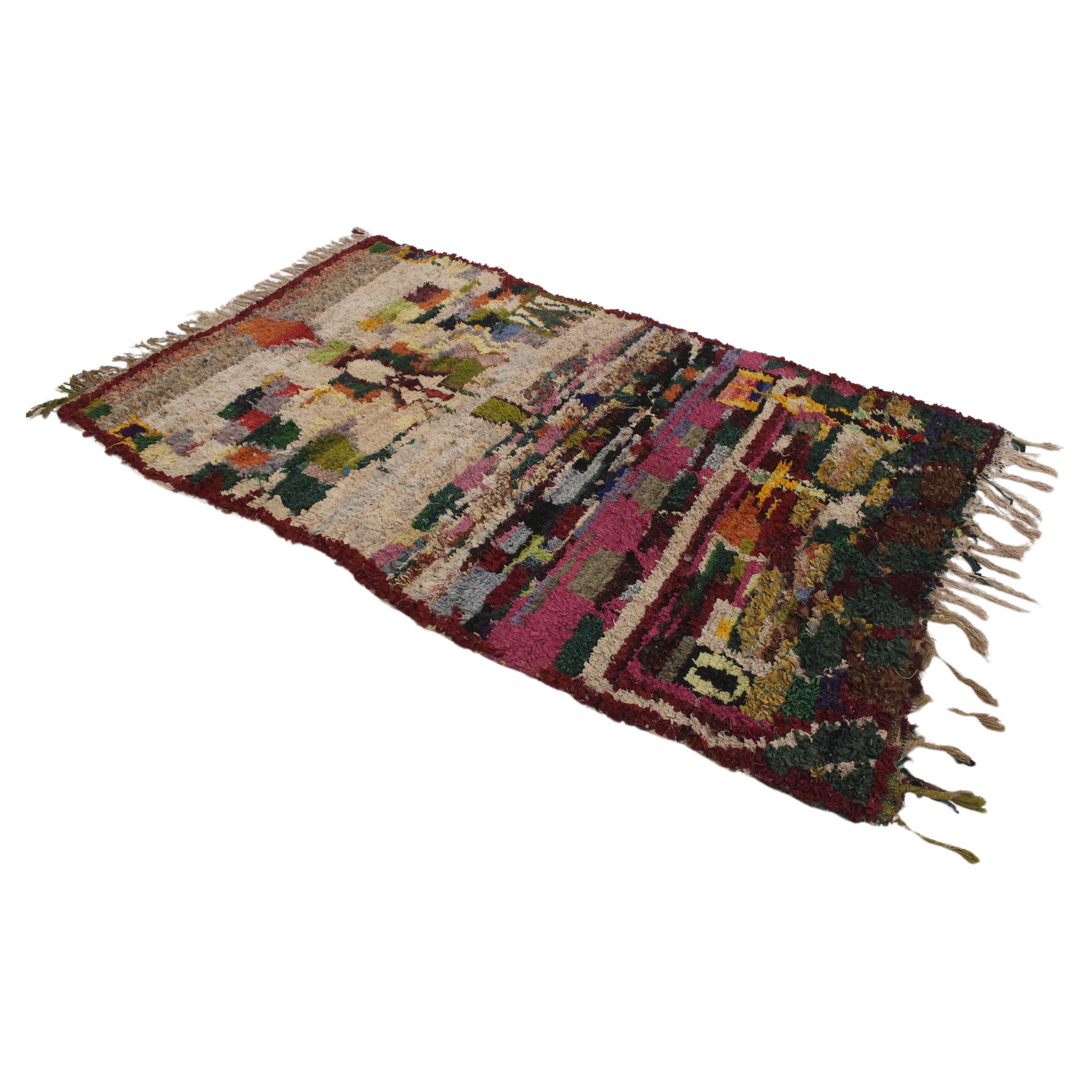 Marokkanischer Boucherouit-Teppich im Vintage-Stil - 4x6.7feet / 124x205cm