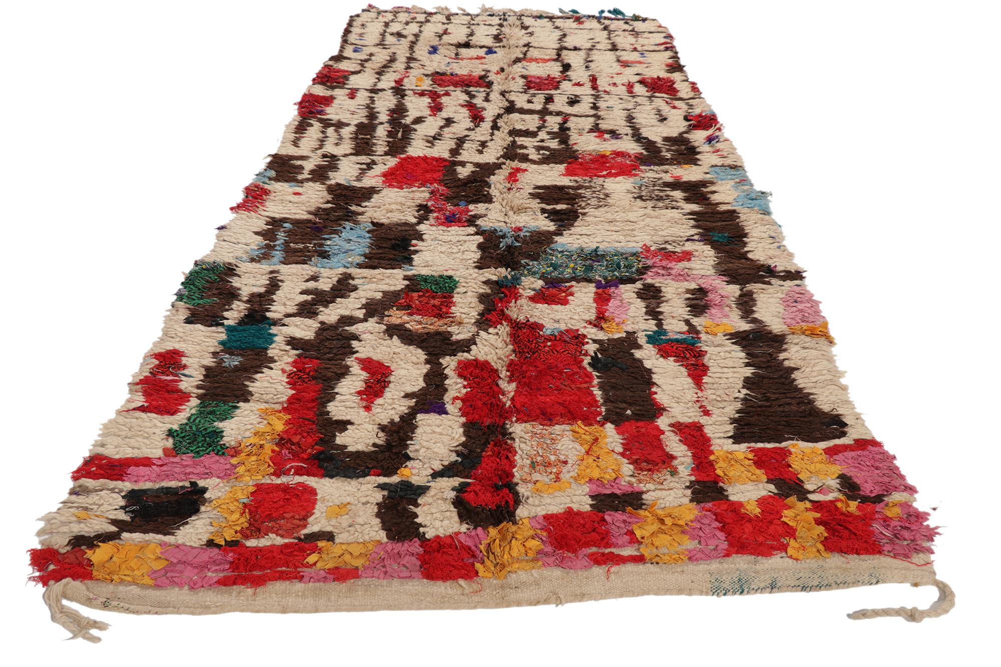 Tribal Vintage Boucherouite Talsint Moroccan Rag Rug, Cubism Meets Cozy Nomad For Sale