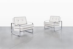Vintage Boucle and Chrome Lounge Chairs Attributed to Milo Baughman