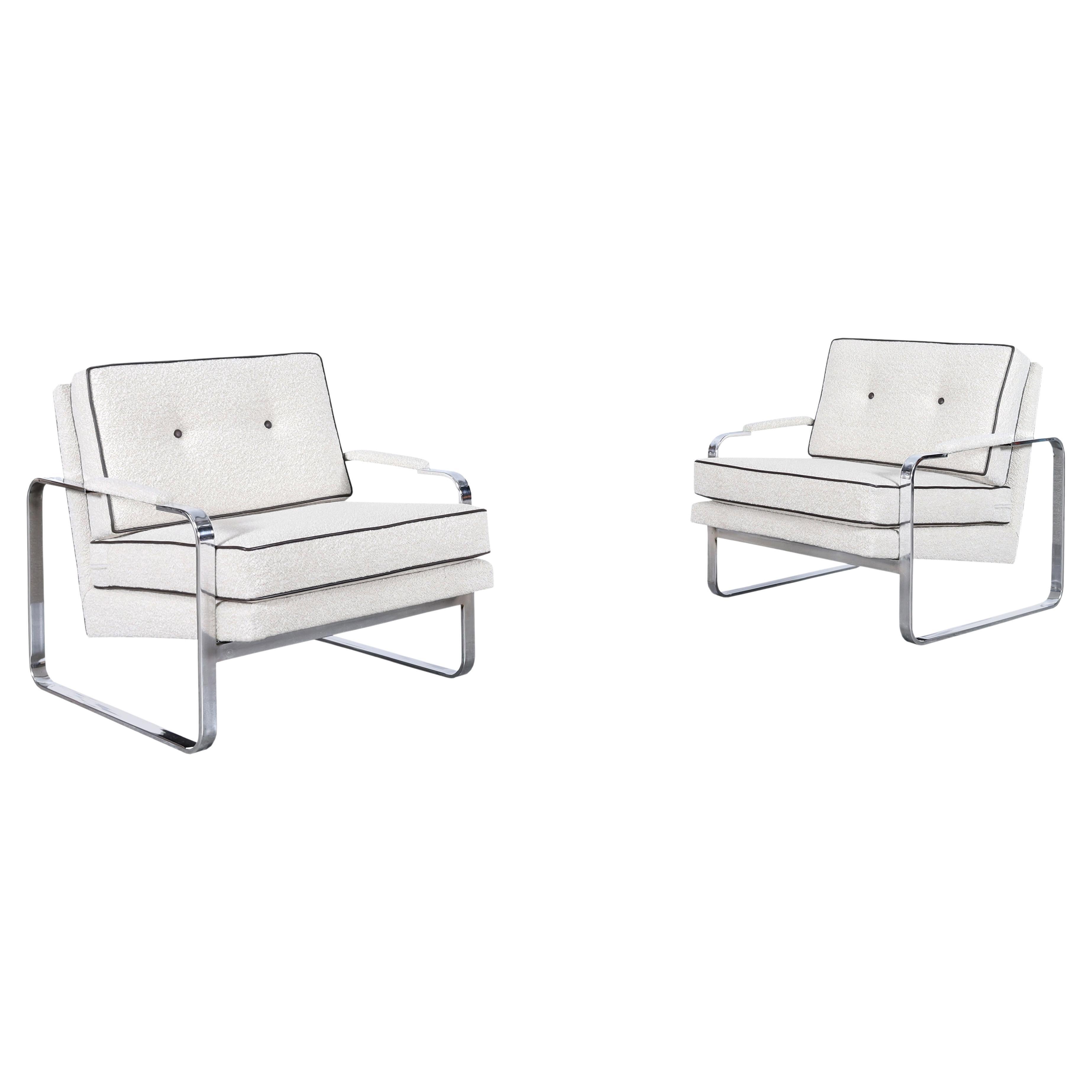 Sedie da salotto in bouclé e cromo d'epoca attribuite a Milo Baughman in vendita