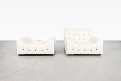 Vintage Boucle and Leather Lounge Chair with Ottoman Attributed to Milo Baughman