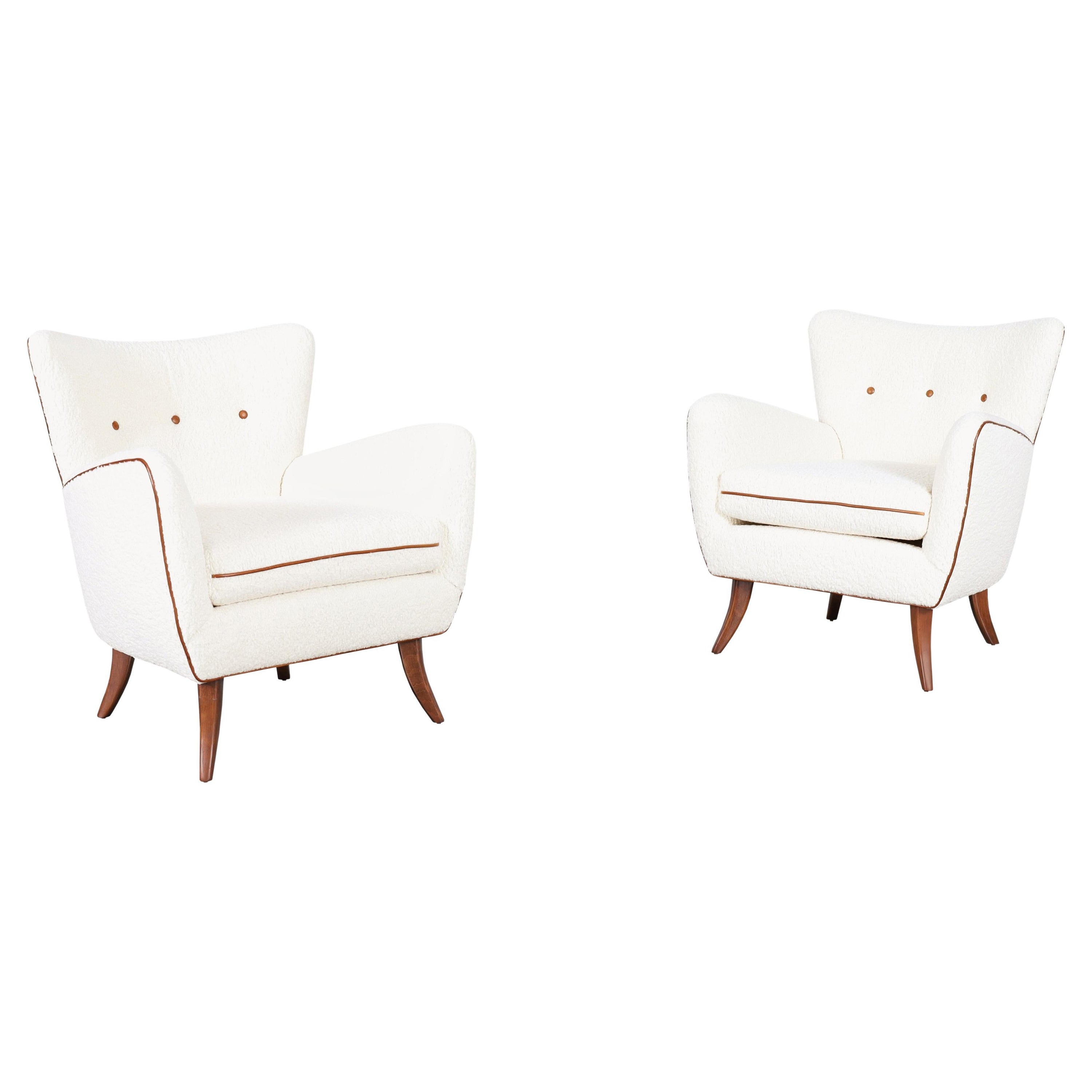 Vintage Boucle and Walnut Lounge Chairs by Ernst Schwadron