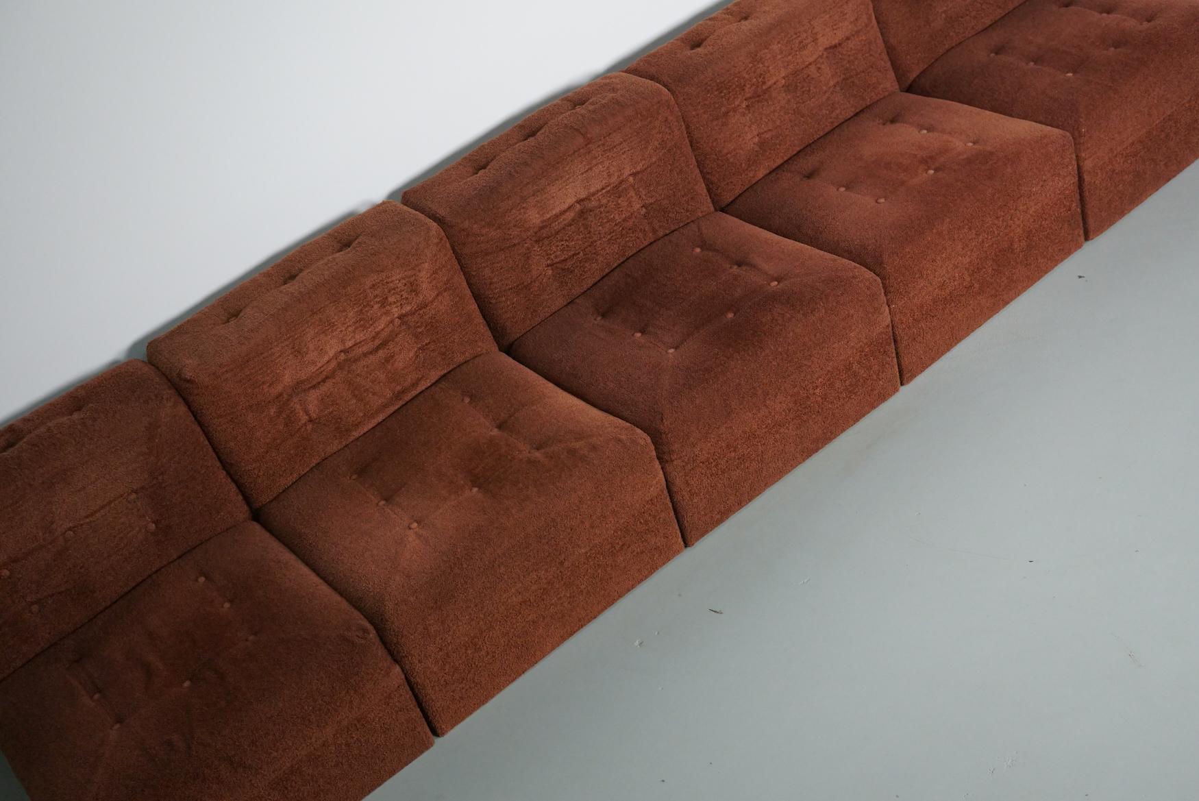Canapé modulable Vintage Boucle Brown 1970, 5-éléments en vente 6