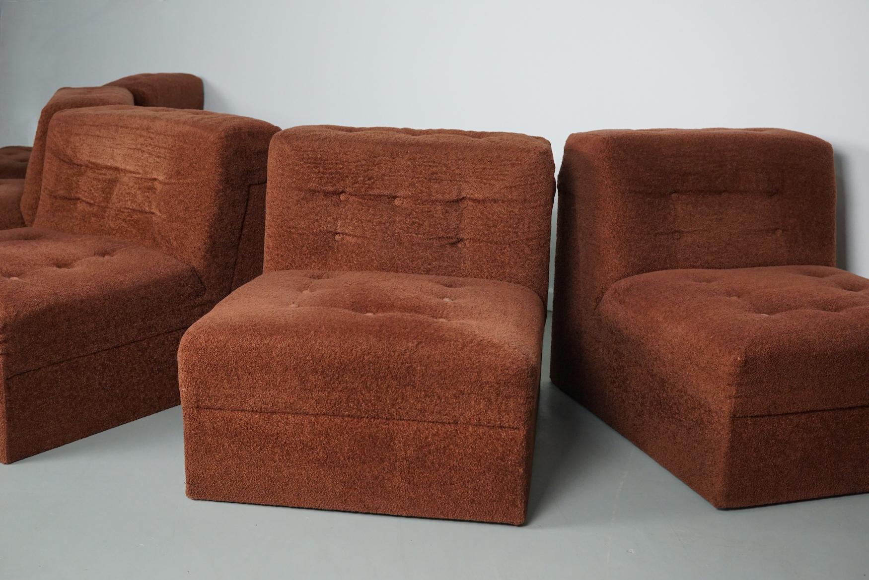 Canapé modulable Vintage Boucle Brown 1970, 5-éléments en vente 9