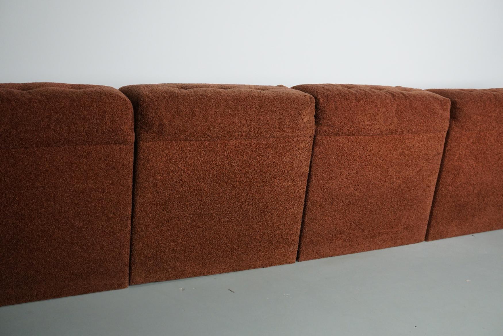 Canapé modulable Vintage Boucle Brown 1970, 5-éléments en vente 11