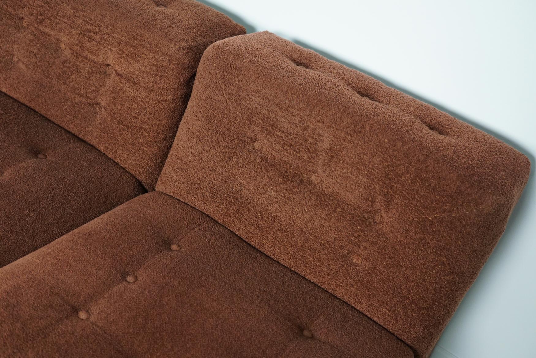 Canapé modulable Vintage Boucle Brown 1970, 5-éléments Bon état - En vente à Nijmegen, NL