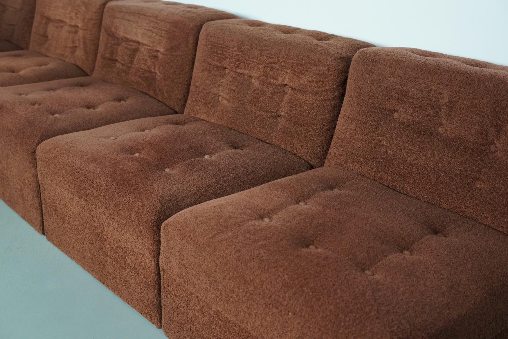 Fin du 20e siècle Canapé modulable Vintage Boucle Brown 1970, 5-éléments en vente