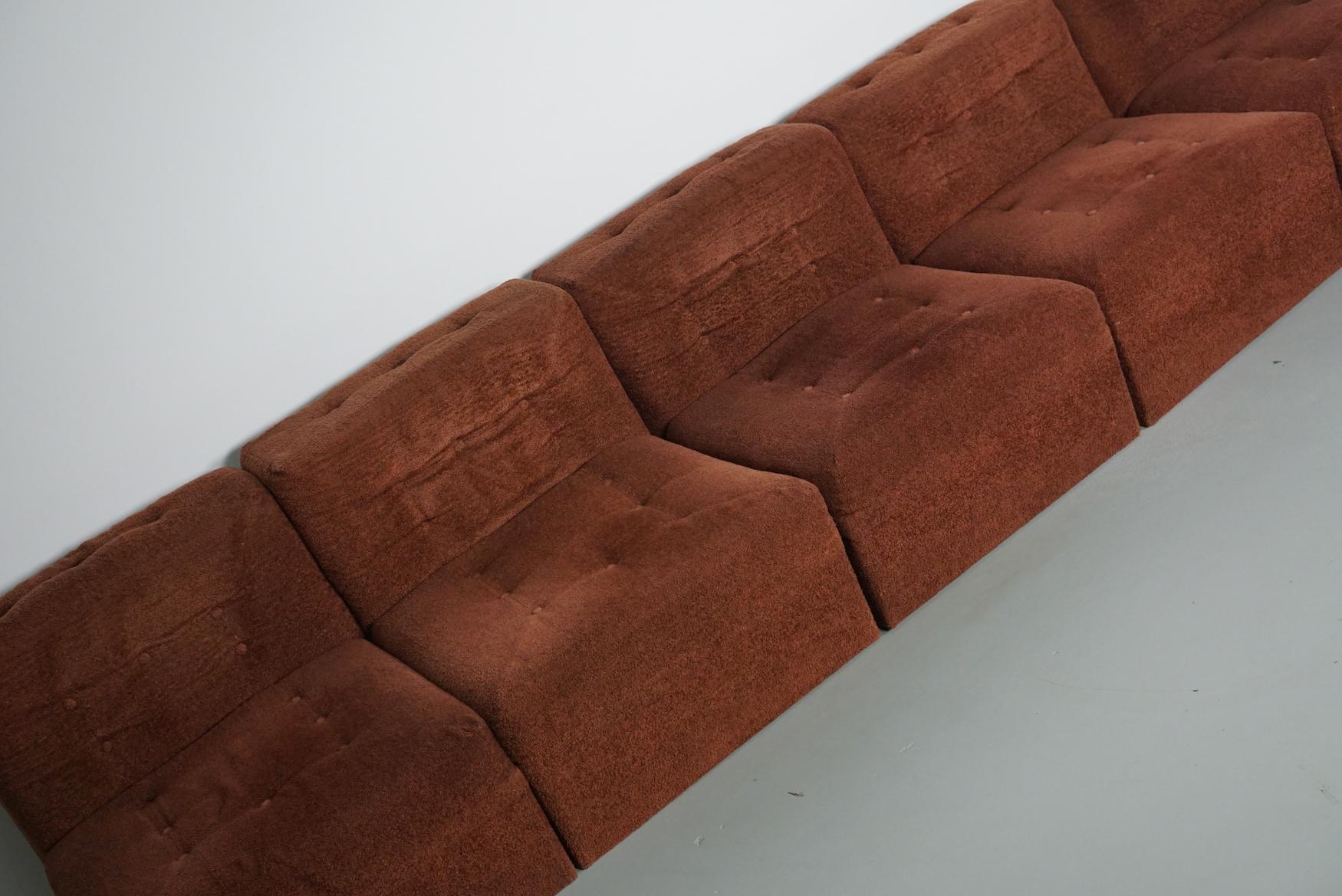 Canapé modulable Vintage Boucle Brown 1970, 5-éléments en vente 1