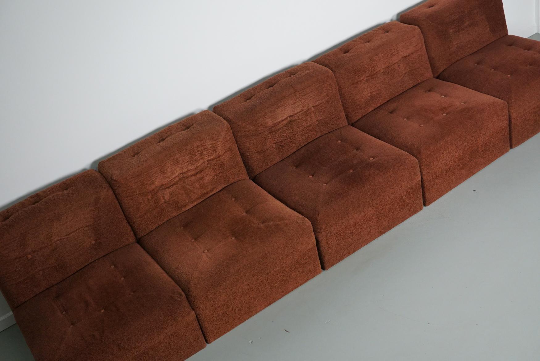 Canapé modulable Vintage Boucle Brown 1970, 5-éléments en vente 2