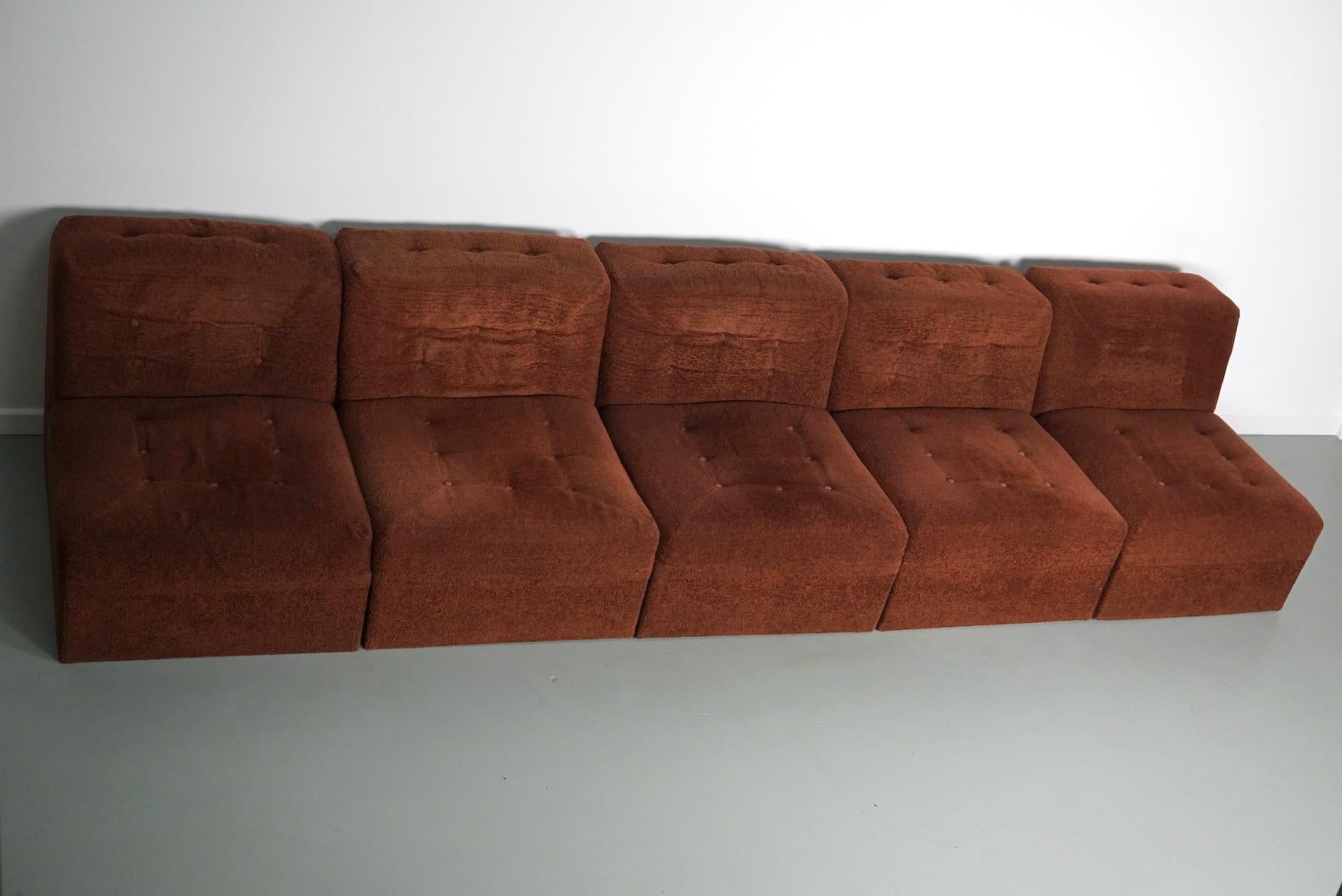 Canapé modulable Vintage Boucle Brown 1970, 5-éléments en vente 4