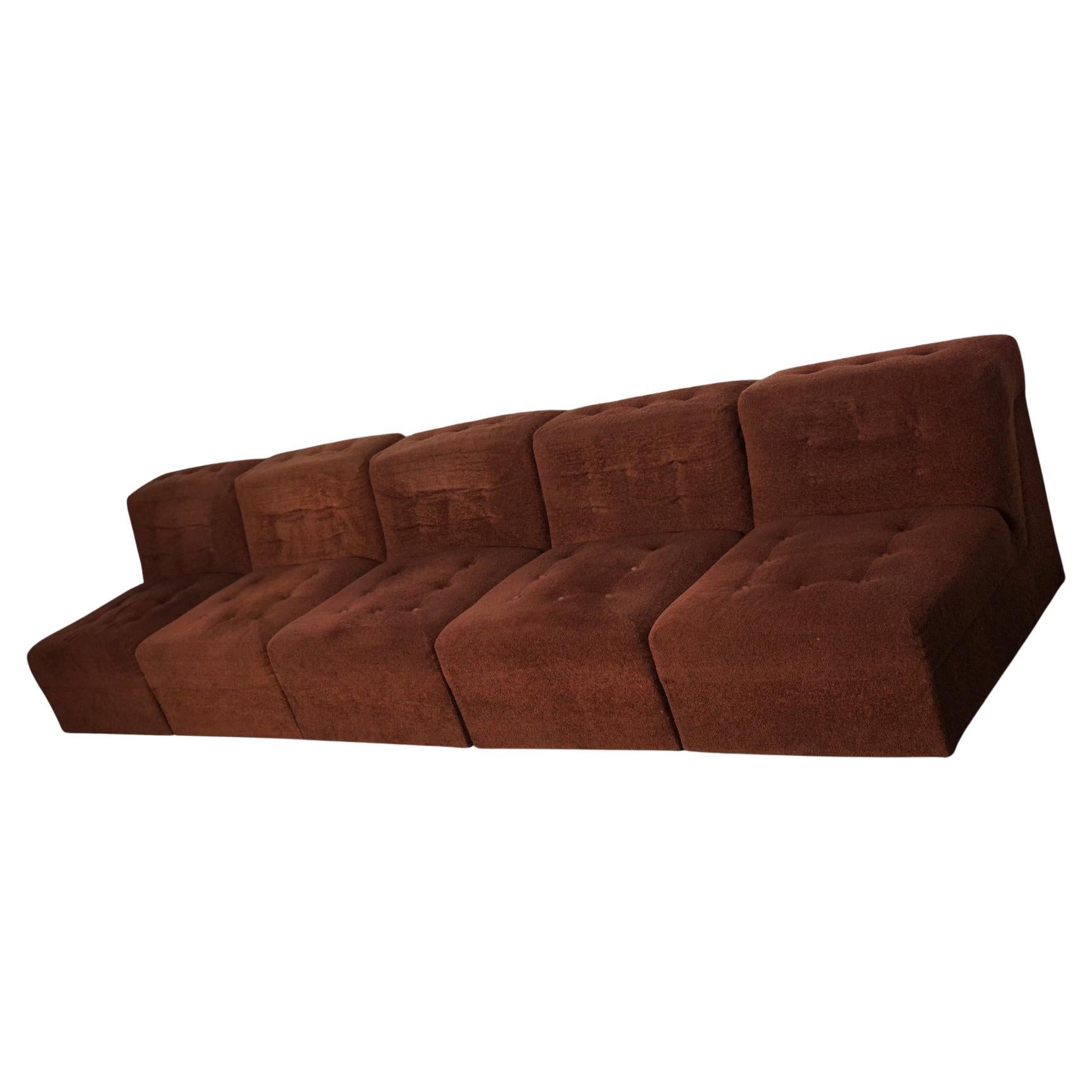 Canapé modulable Vintage Boucle Brown 1970, 5-éléments en vente