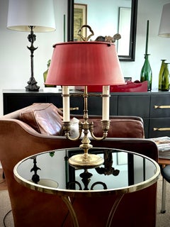 Vintage Bouillotte Style Lamp With A Pairpoint Bronze Base, Vintage Tole Shade
