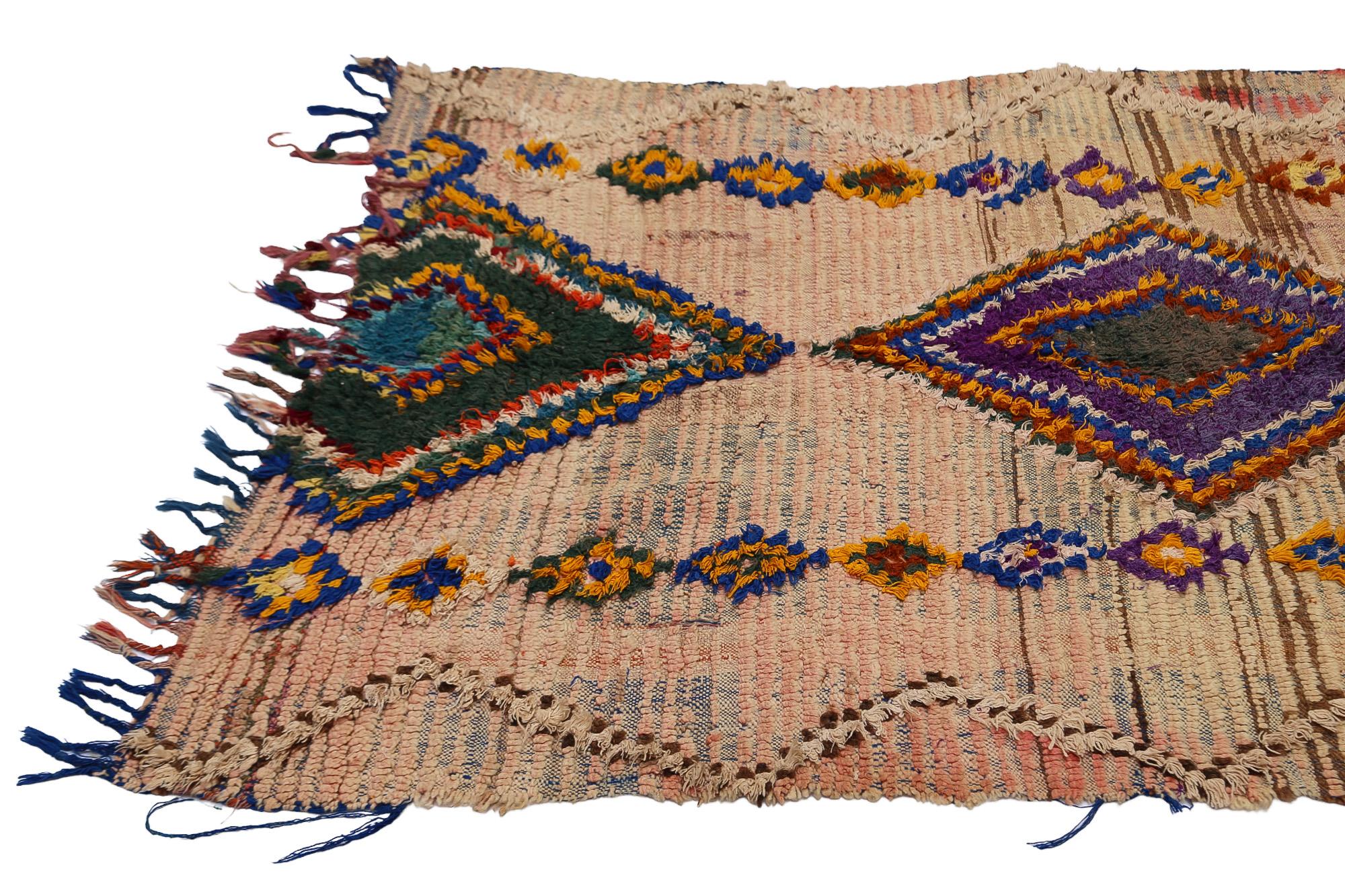 Moroccan Vintage Diamond Pattern Boujaad rug 1960's, Multicolored Bohemian Rug, In Stock For Sale